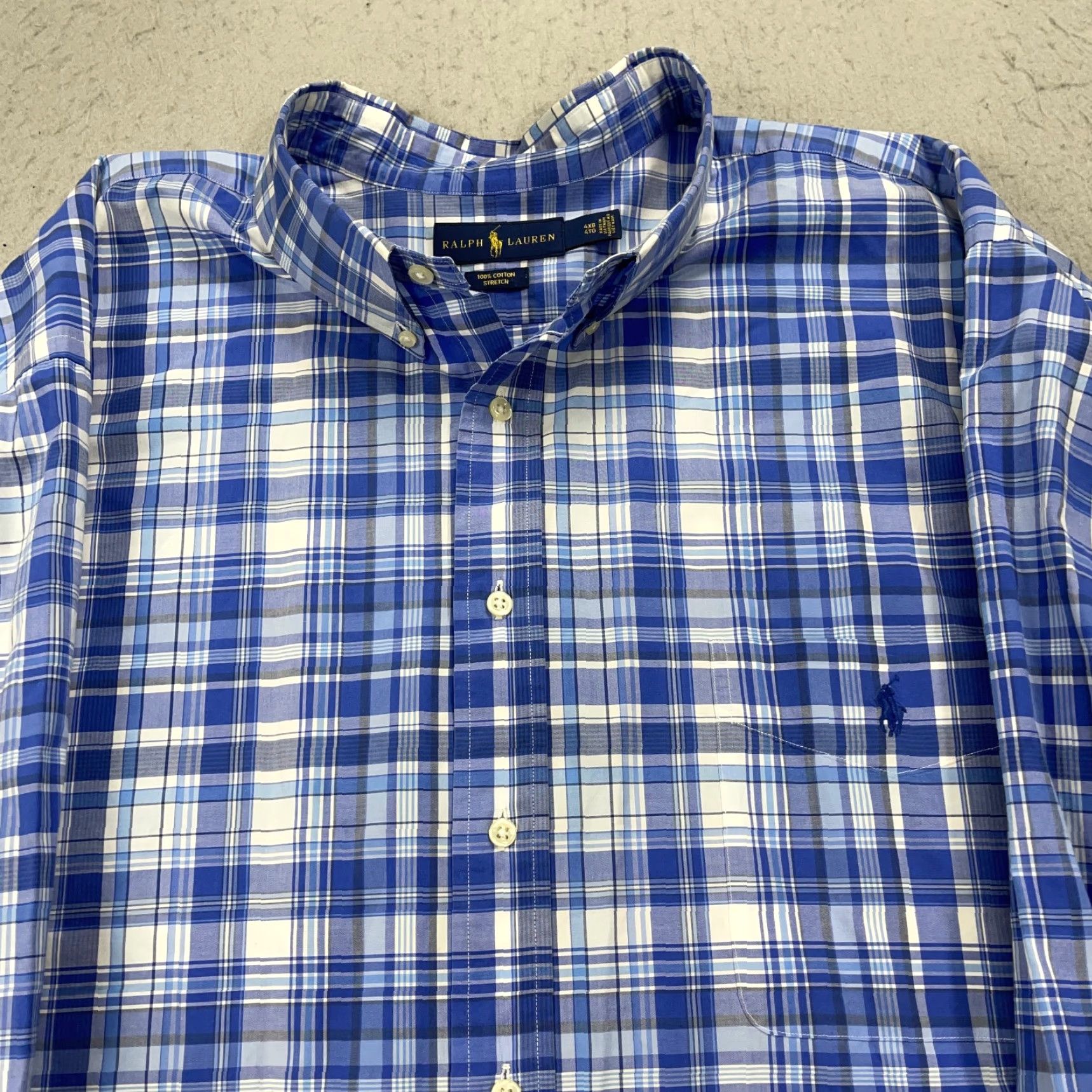 Ralph Lauren Ralph Lauren Shirt Mens 4XB Big Plaid Blue Stretch Long Sleeve 100% Cotton Shirt Mens Big 4X Blue Plaid Cotton Button-Up Long Sleeve Casual Preppy Size US XXL / EU 58 / 5 - 2 Thumbnail