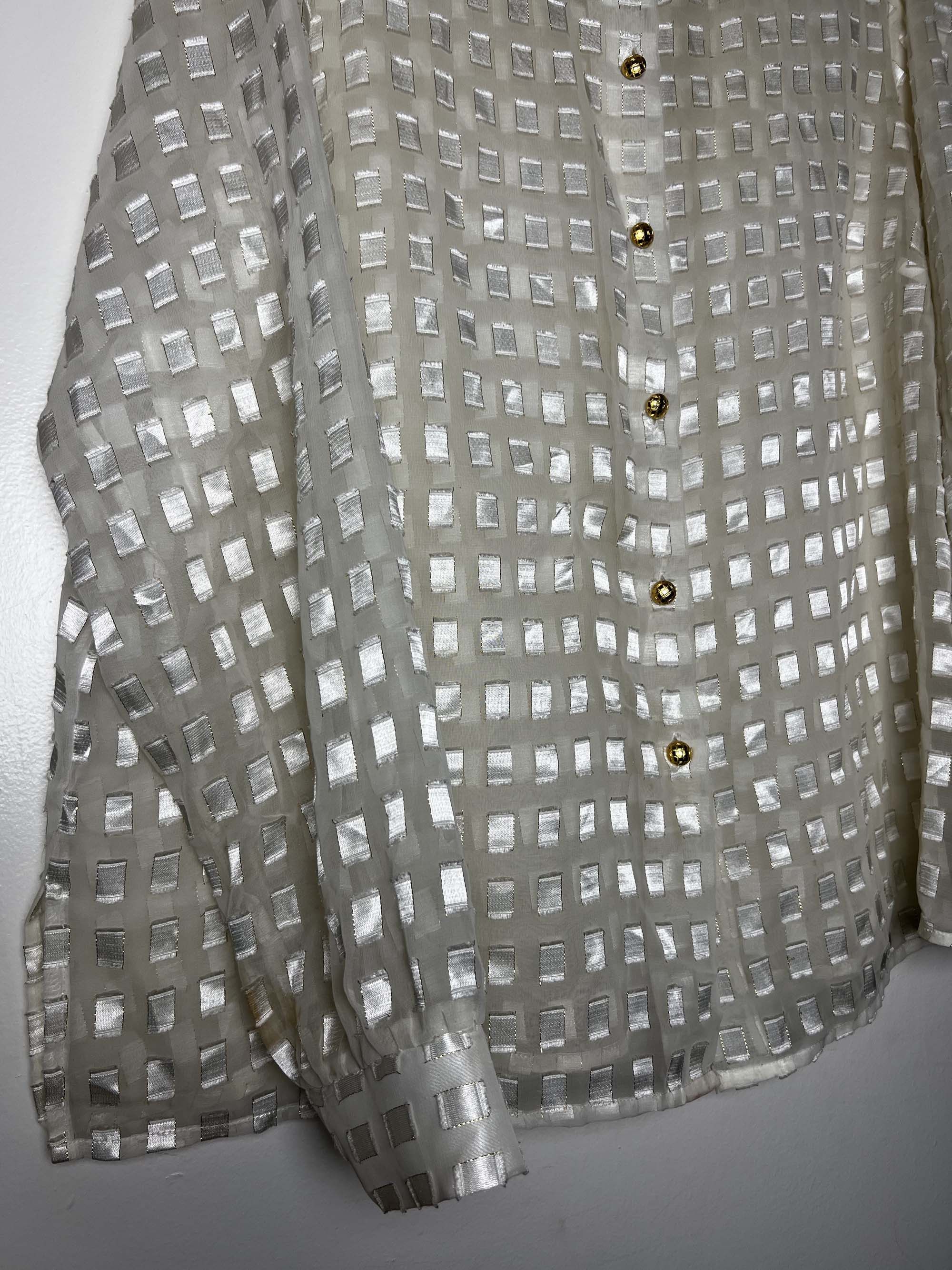 Vintage Vintage 1980's White Gold Block Patterned Sheer Button Up Size L / US 10 / IT 46 - 6 Thumbnail