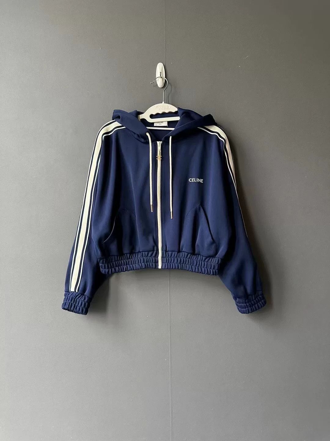 Celine Celine Blue Hooded Cropped Jacket Size L / US 10 / IT 46 - 1 Thumbnail