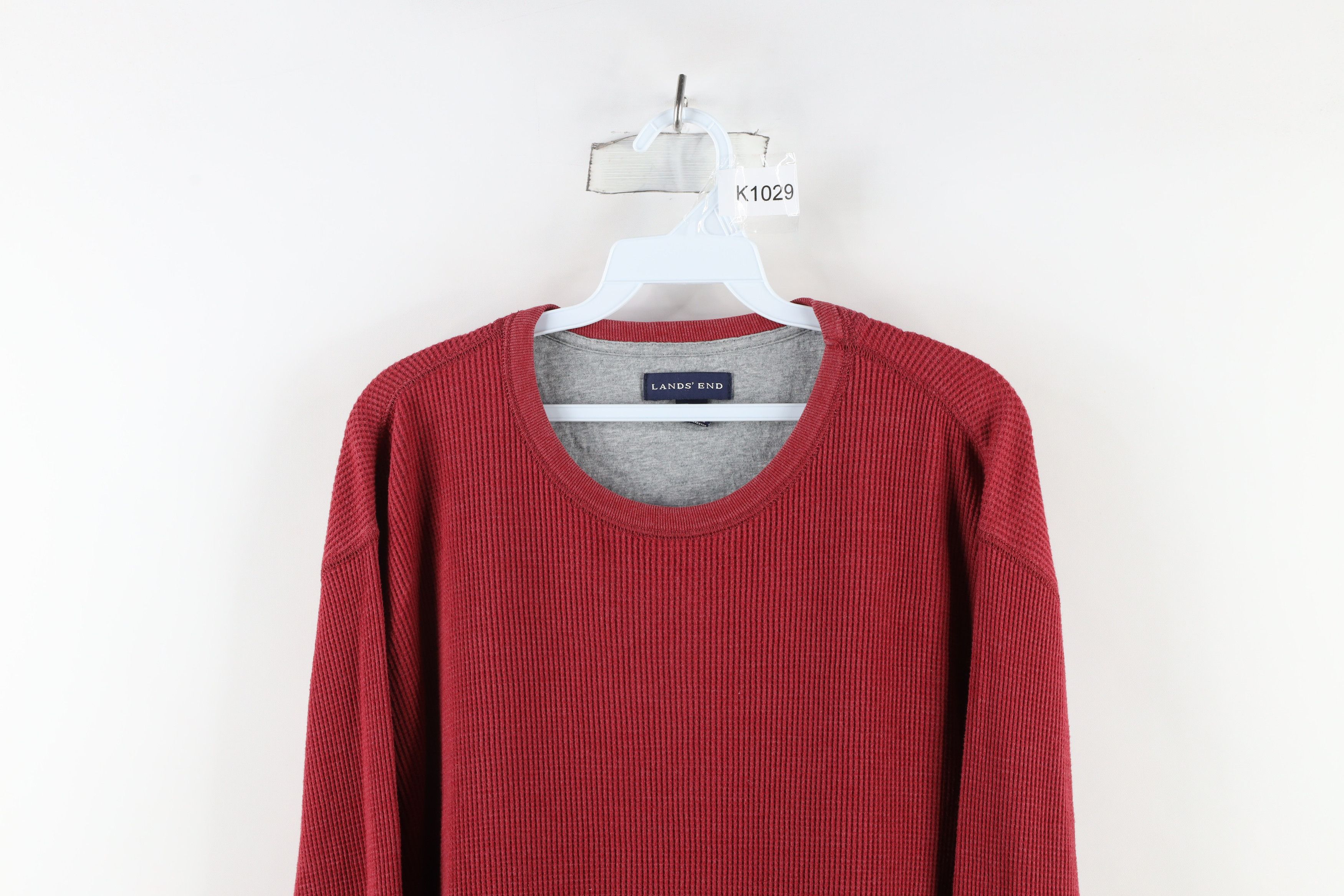 Lands' End × Vintage Vintage Lands End Waffle Knit Long Sleeve T-Shirt Red Size US XL / EU 56 / 4 - 2 Thumbnail