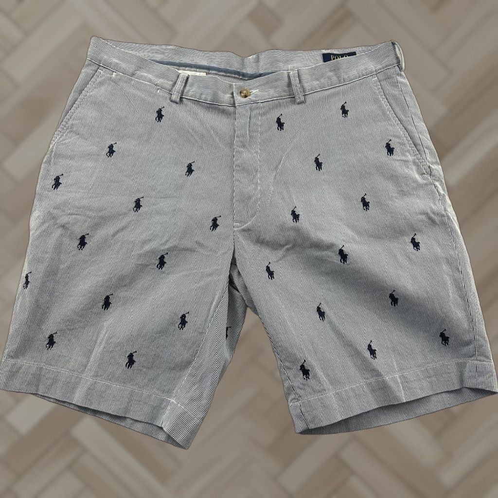 Polo Ralph Lauren Polo Ralph Lauren Horse All Over Striped 9" Classic Chino Shorts Men's 36 Blue Size US M / EU 48-50 / 2 - 1 Thumbnail