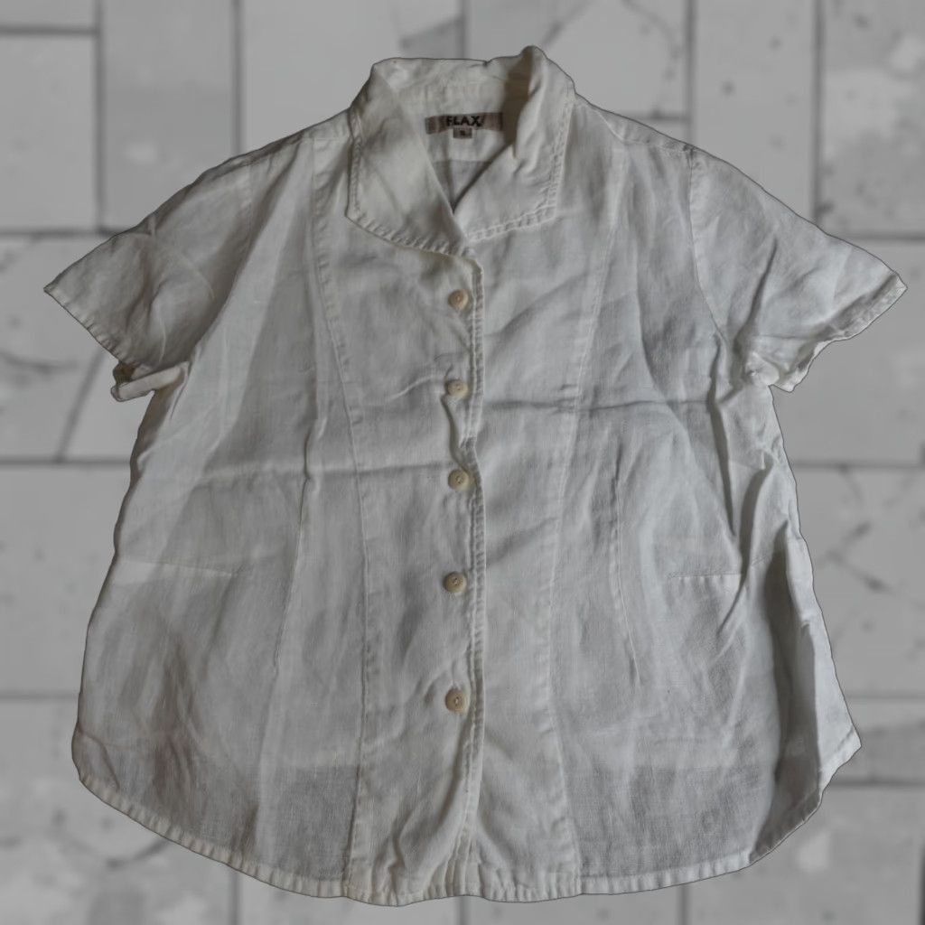 FLAX FLAX Womens Shirt Small White Solid Linen Button Front Size S / US 4 / IT 40 - 1 Thumbnail