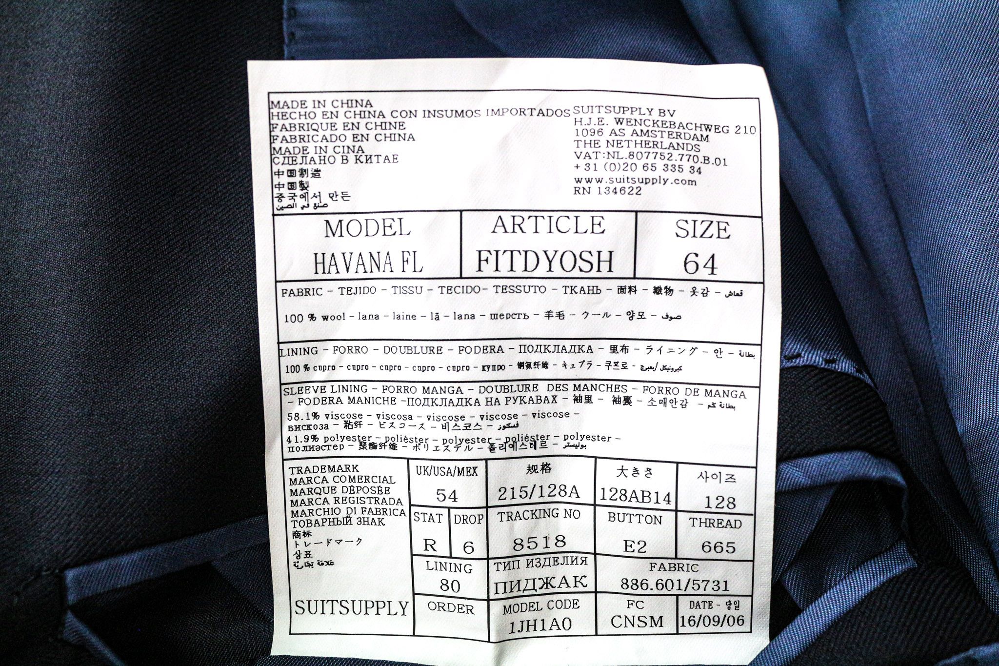 Suitsupply HAVANA BLUELINE UK54R Blue Wool Suit 75151 Size 54R - 9 Thumbnail
