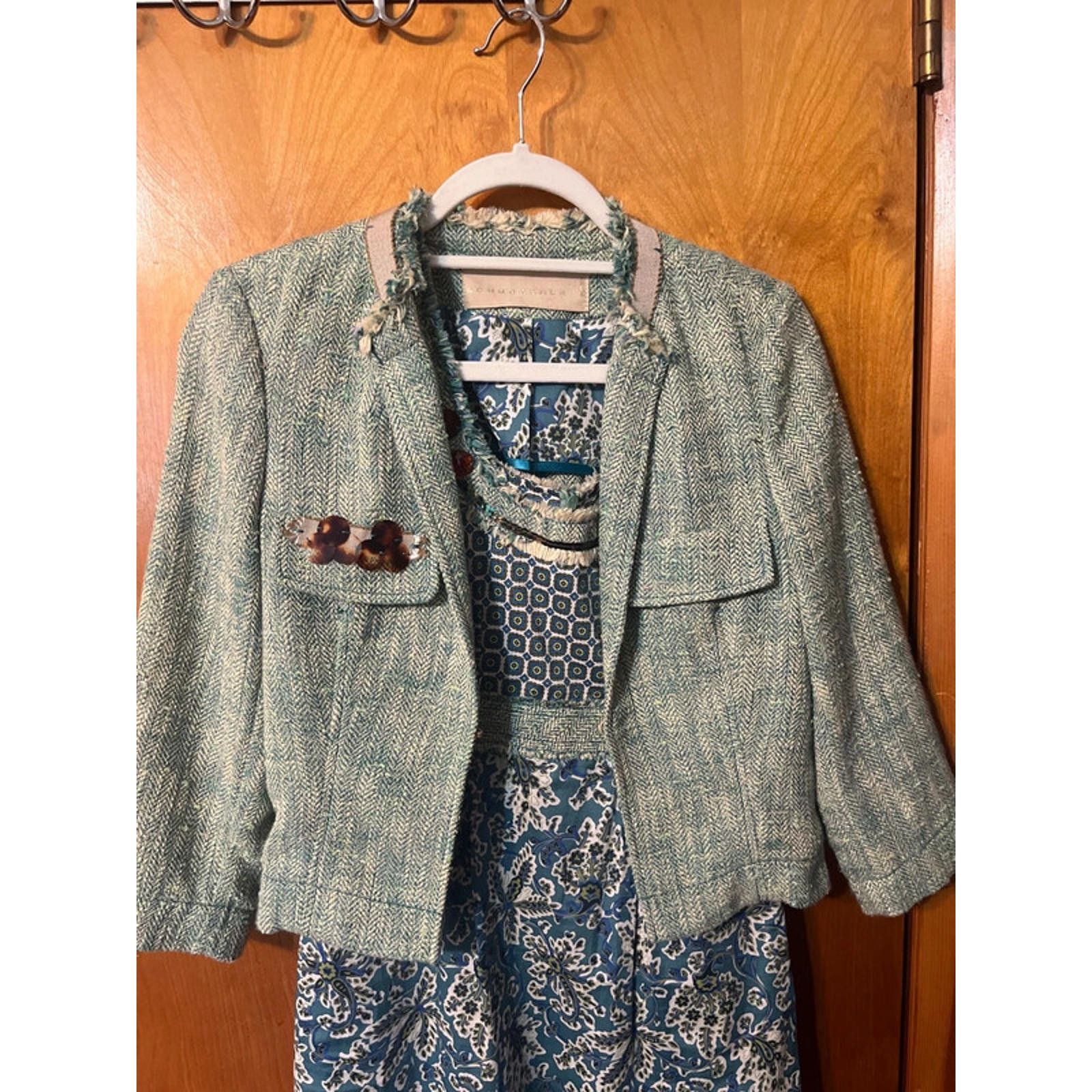 DOROTHEE SCHUMACHER Vtg Schumacher Designer Dress Jacket Green Blue Romania Size XS / US 0-2 / IT 36-38 - 1 Thumbnail