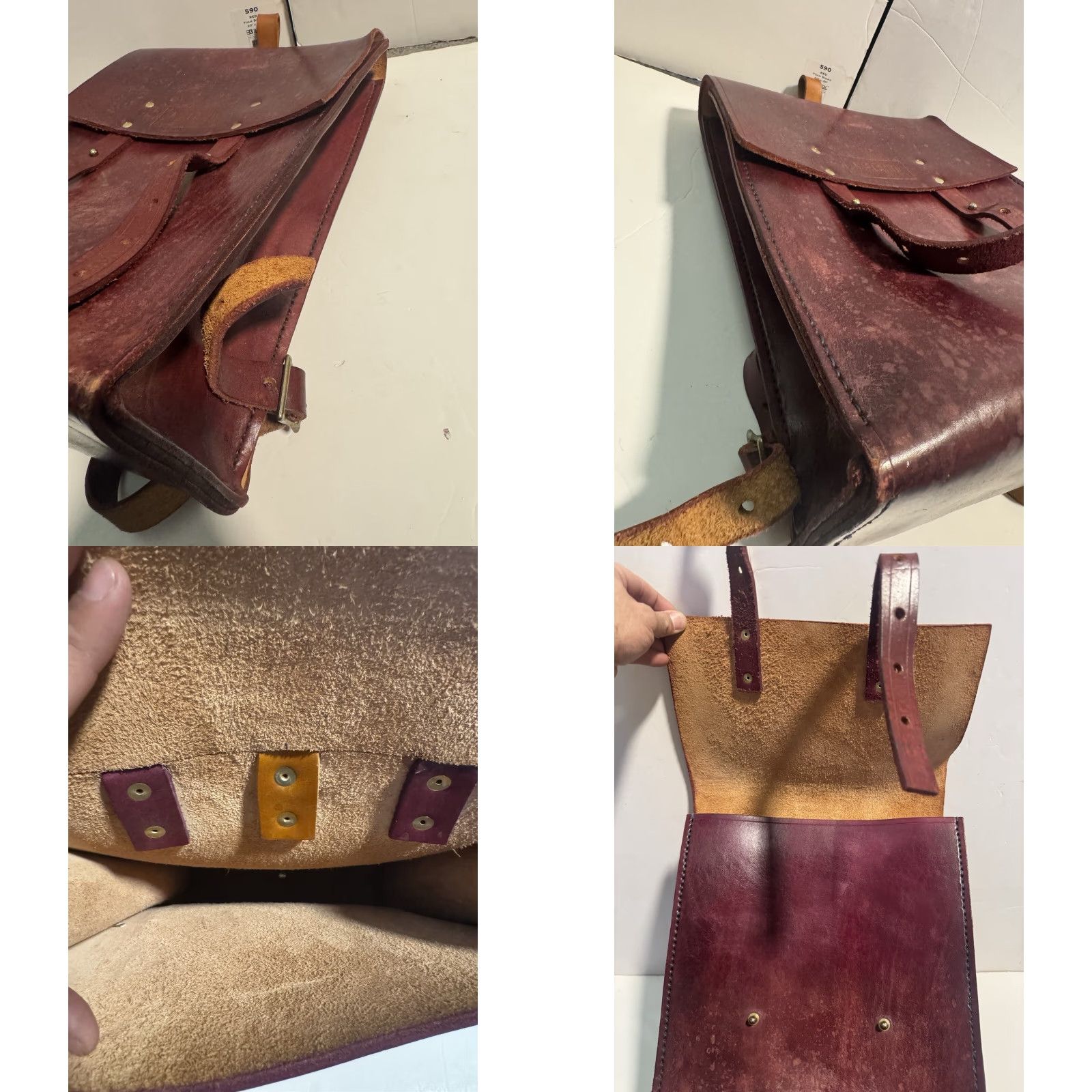 Vintage VINTAGE GENUINE MIFLAND LEATHER BAG BACKPACK US MADE W/ STRAP Burgundy Unisex Adults Large Backpack USA Theme 90s? Size ONE SIZE - 8 Thumbnail
