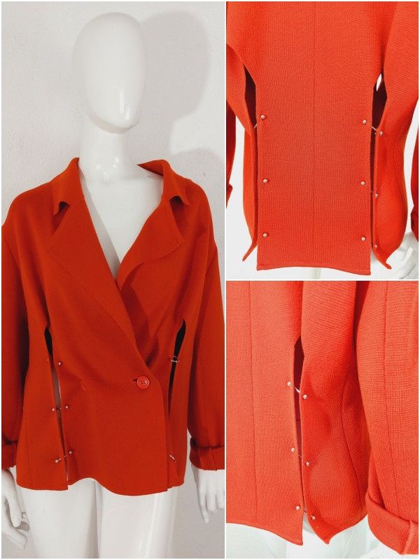image of Issey Miyake Piercing Punk Japanese Rivet Coat Jacket Blazer in Red, Women's