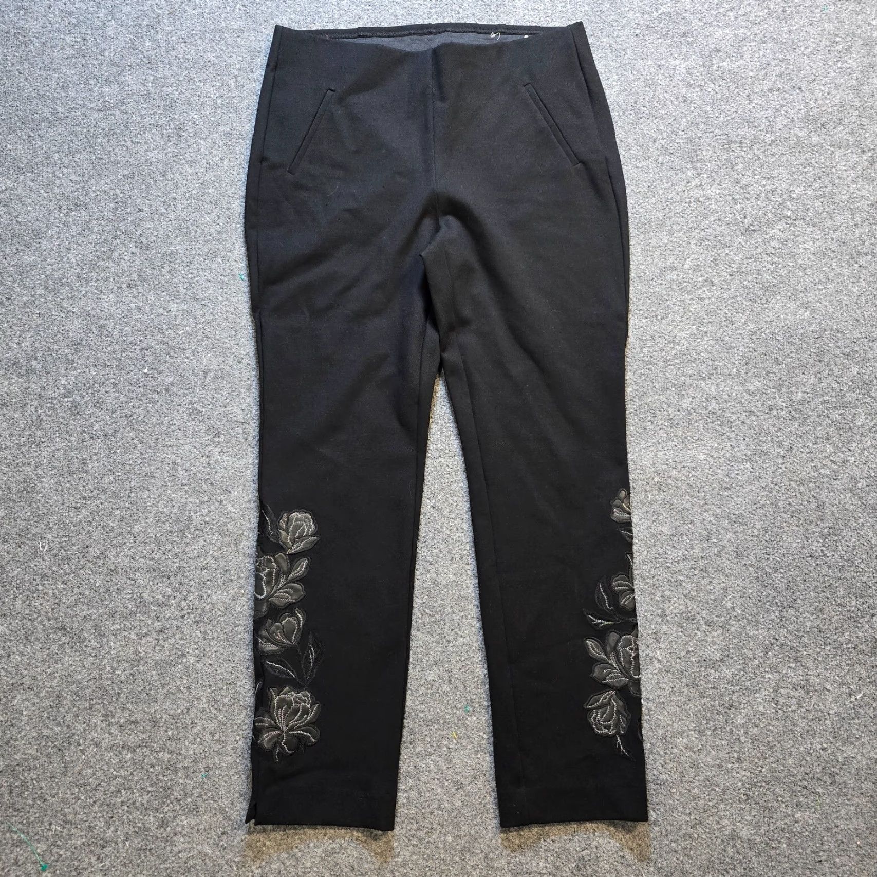 Vintage Chicos Pants Womens Size 12 Black Floral Embroidery Skinny Boho Career Casual Shirt Dress Pants Womens Boys Girls Mens Size 34" / US 12 / IT 48 - 2 Thumbnail