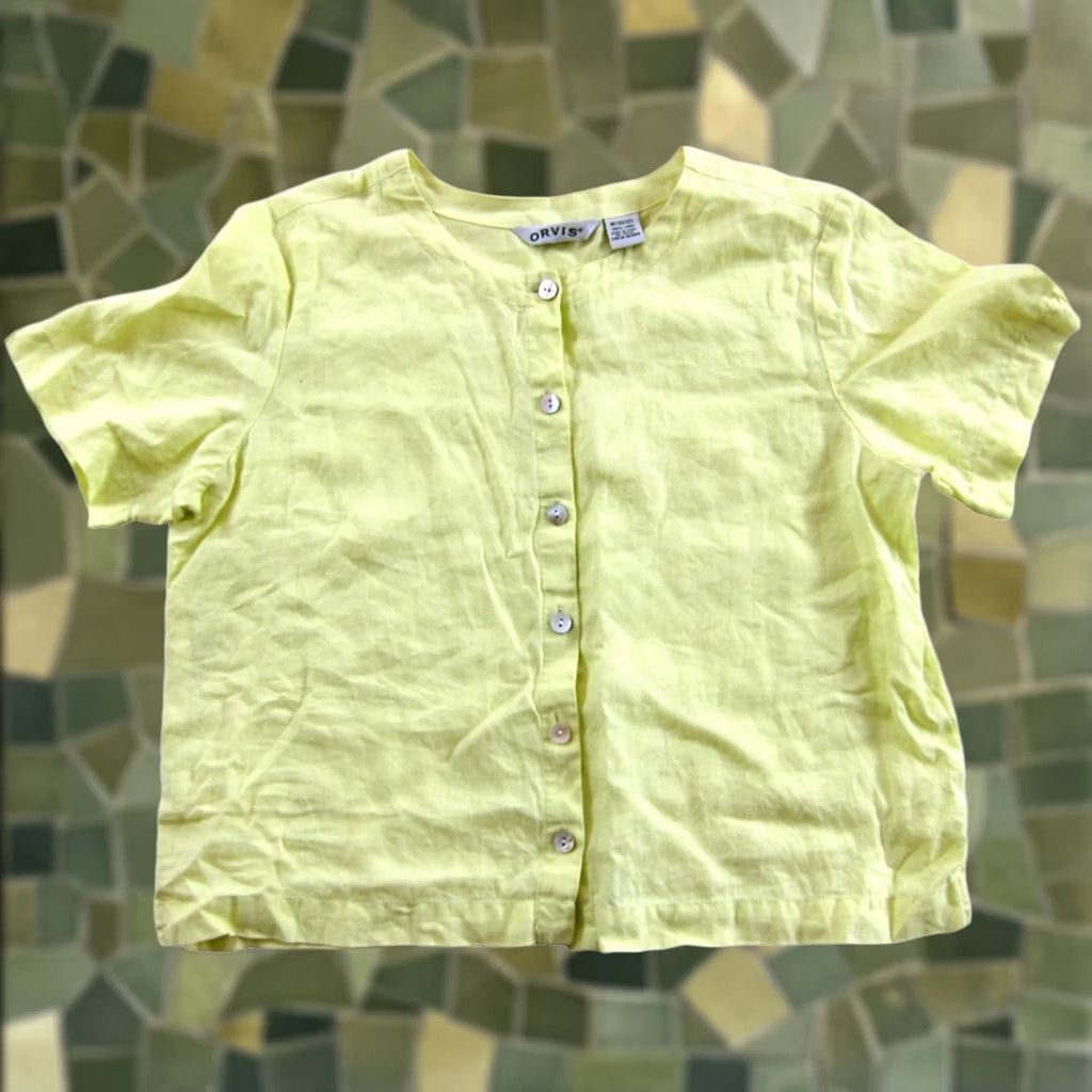 Orvis ORVIS 100% Linen Bright Yellow Button Down Short Sleeve Tunic Blouse Top M 10/12 Women Size M / US 6-8 / IT 42-44 - 1 Thumbnail