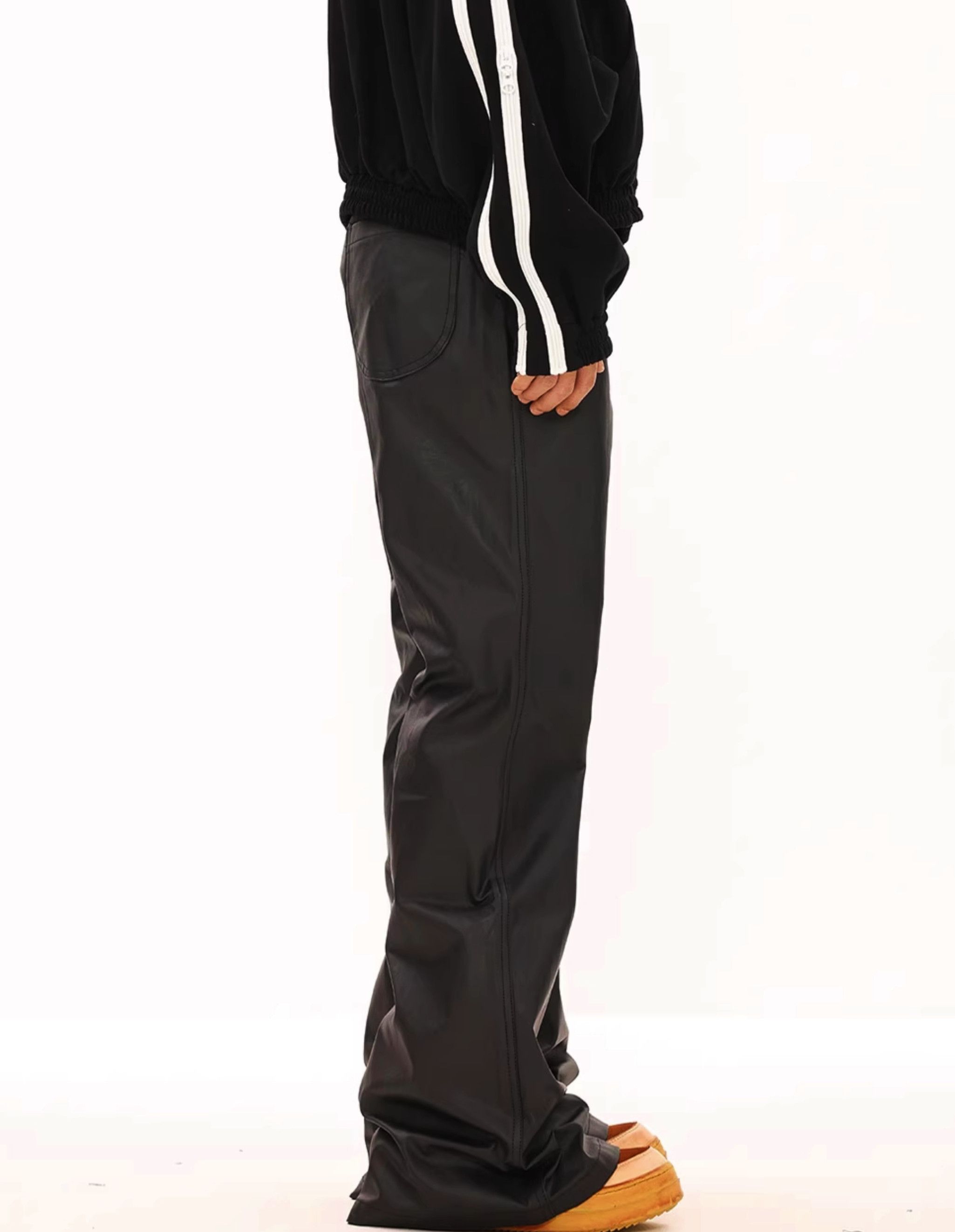 Leather Casual Wax PU Leather Straight Bottom Wide Leg Glossy Size US 35 - 5 Thumbnail