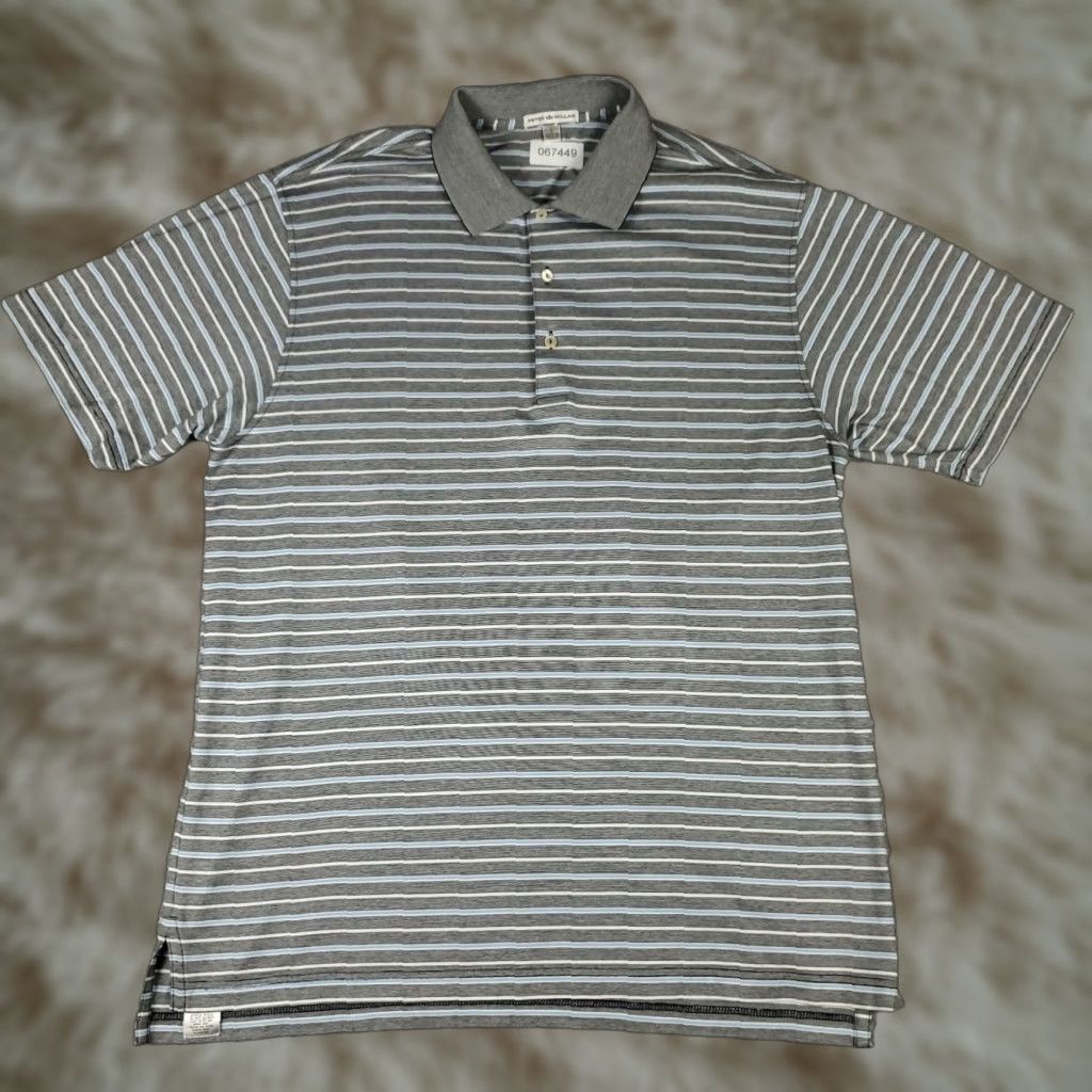 Peter Millar Peter Millar Polo Shirt Mens Large Gray Blue Striped Cotton Short Sleeve Shirt Size US L / EU 52-54 / 3 - 1 Thumbnail