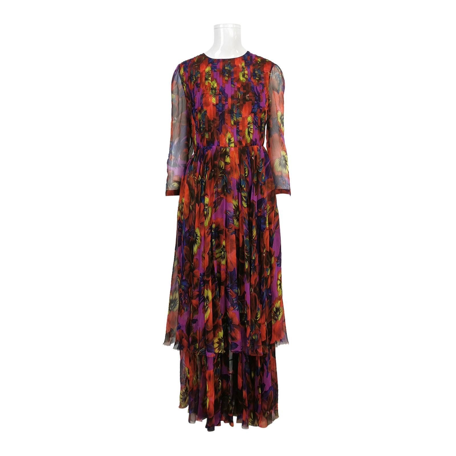 Gucci Silk Printed Crew Neck Long-Sleeve Dress