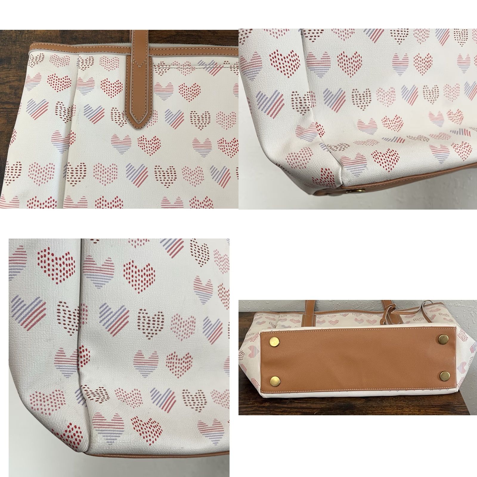 Fossil VINTAGE Fossil Sydney Angora Pink Heart Double Handle Tote Travel Bag EUC Size ONE SIZE - 8 Thumbnail