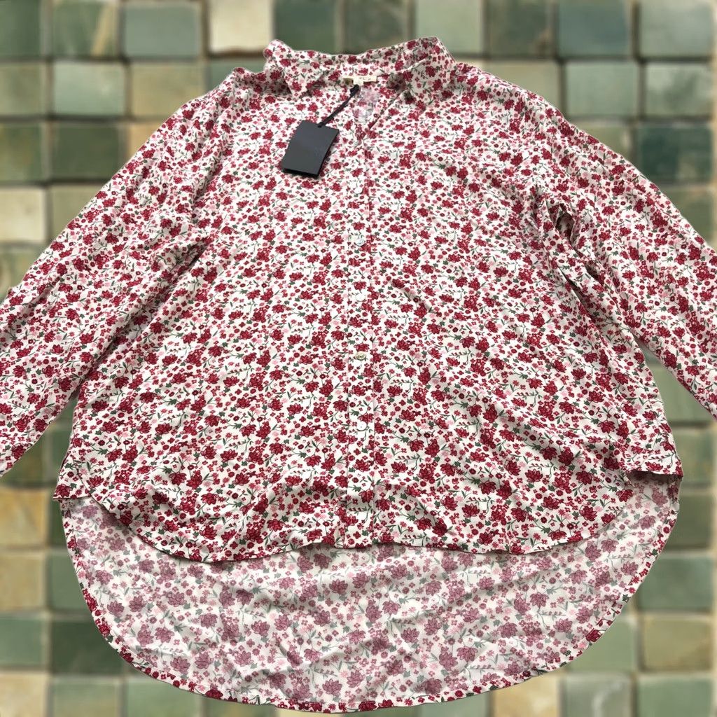 Vintage Jane And Delancey Button-Up Shirt Floral Red XL Rayon Long Sleeve High Low Size XL / US 12-14 / IT 48-50 - 1 Thumbnail
