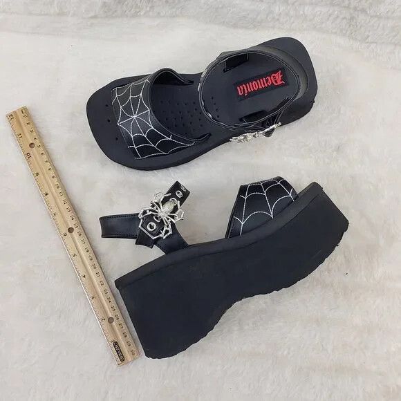 Other Funn Platform Goth Spider Web Sandals Ankle Strap Wedge Shoe Size US 6 / IT 36 - 2 Thumbnail