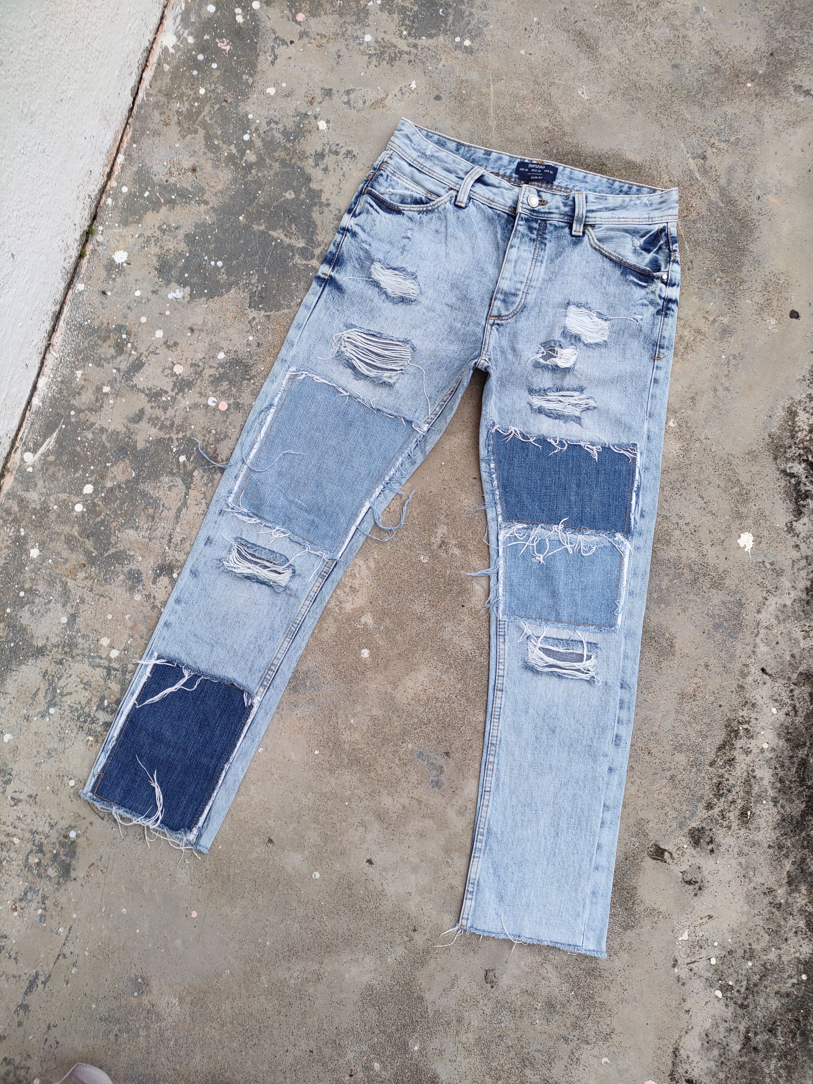 Bershka VINTAGE BERSHKA BORO PATCHWORK DISTRESSED JEANS DENIM PANTS Size US 31 - 2 Thumbnail