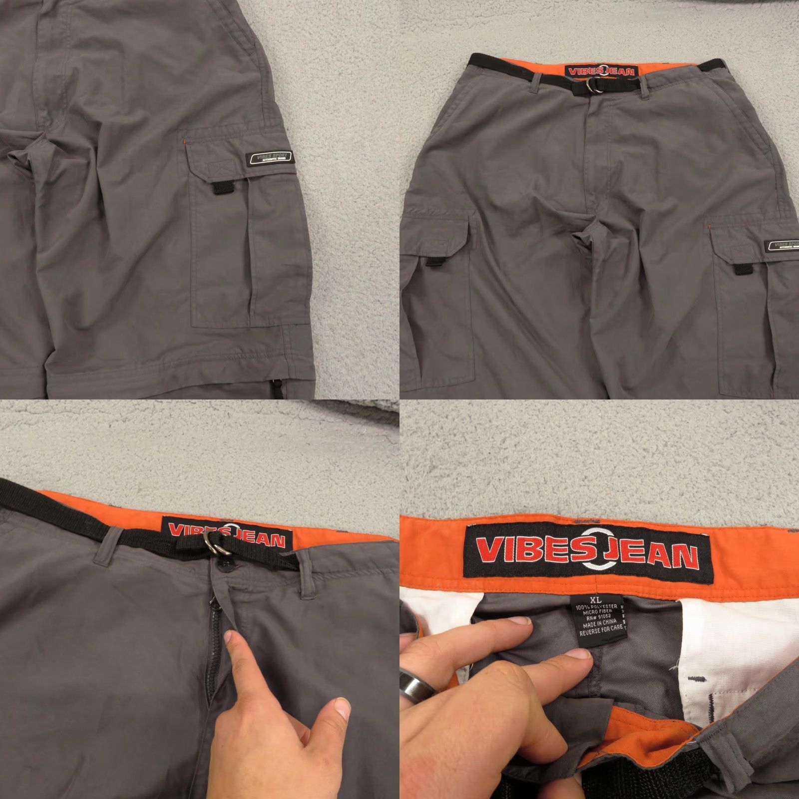 VIBE VINTAGE Baggy Cargo Pants Mens XL Y2K Skater Grunge Raver 10" Leg Opening Pipes VTG Casual Travel 5-Pocket Cargo Wide-Leg Mens Gray Polyester VIBES Size US 36 / EU 52 - 8 Thumbnail