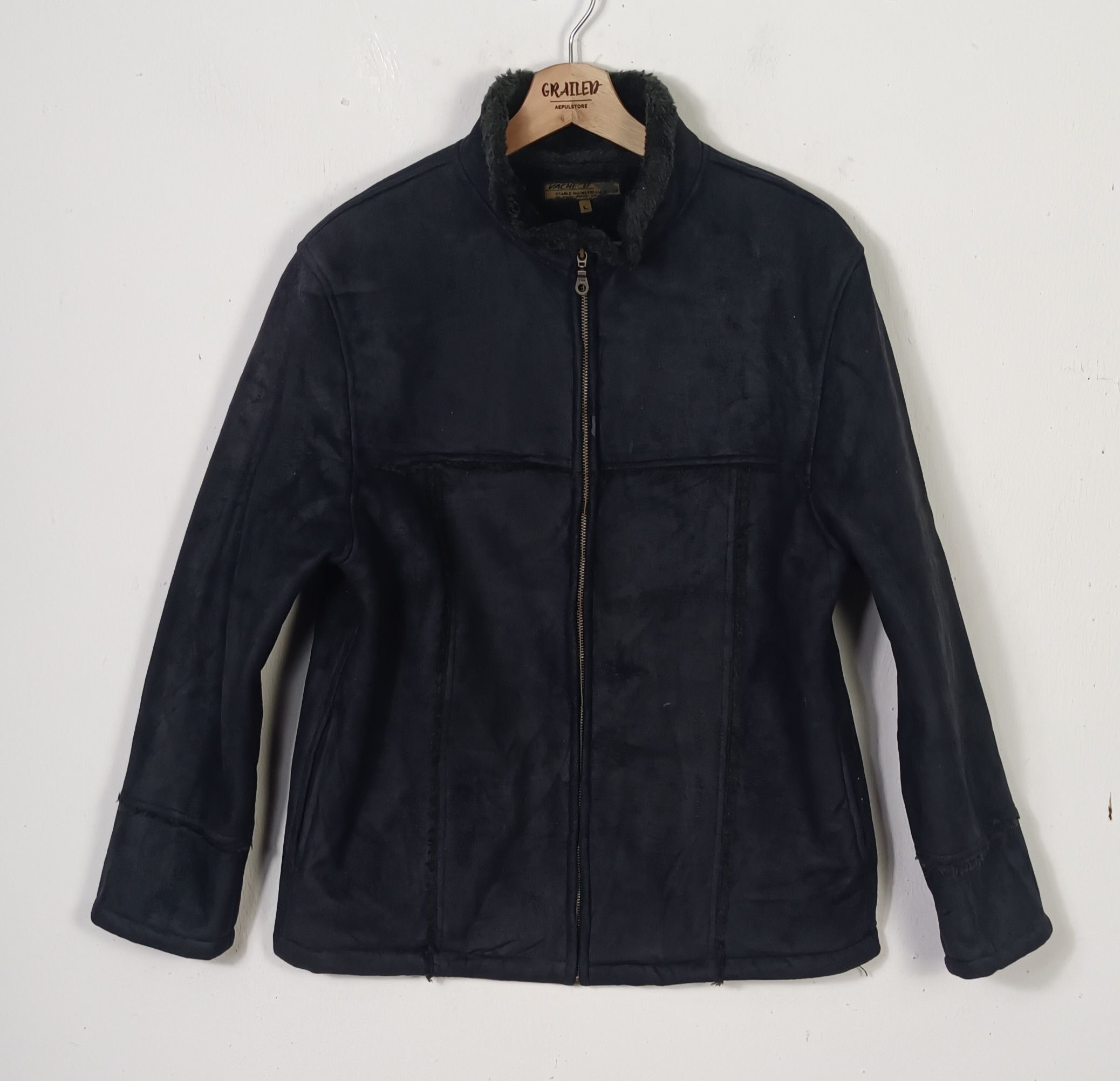 If Six Was Nine Vintage Vache Fur Arcylic Suede Black Jacket Size US M / EU 48-50 / 2 - 1 Thumbnail