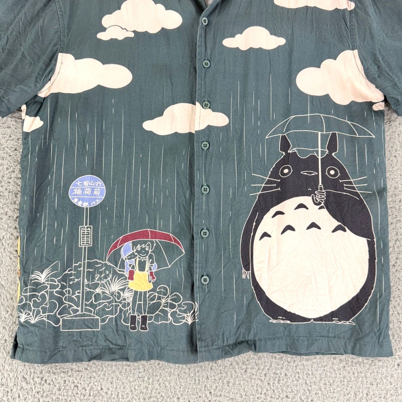 Vintage Her Universe Totoro Button-Up Shirt Mens Small Teal Rayon Anime Casual Short Sleeve Shirt Size US S / EU 44-46 / 1 - 4 Thumbnail
