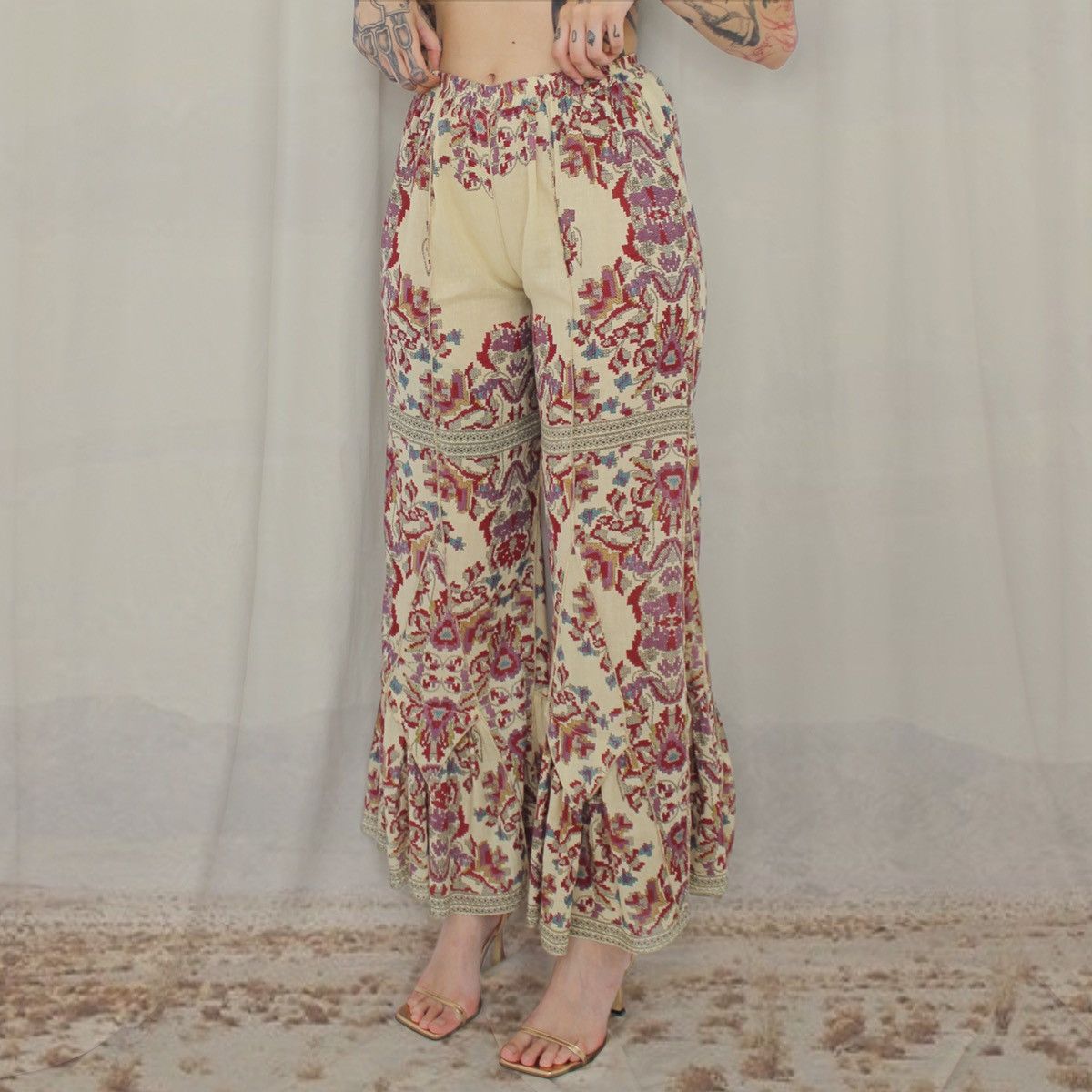 Vintage 🌷FLARED BOHO PANTS🌷 Size 28" / US 6 / IT 42 - 1 Thumbnail