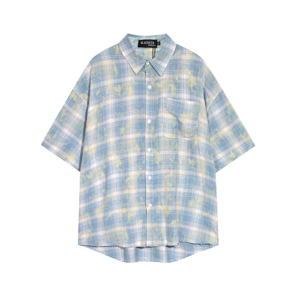 Vintage Men's hip-hop distressed plaid tie-dye gradient casual shirt Size US M / EU 48-50 / 2 - 1 Thumbnail