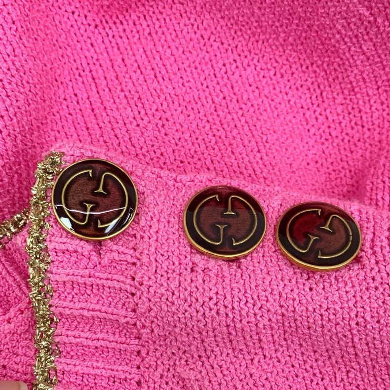 Gucci Gucci Pink bordered cotton round-neck sleeveless knitted d Size XS / US 0-2 / IT 36-38 - 6 Thumbnail