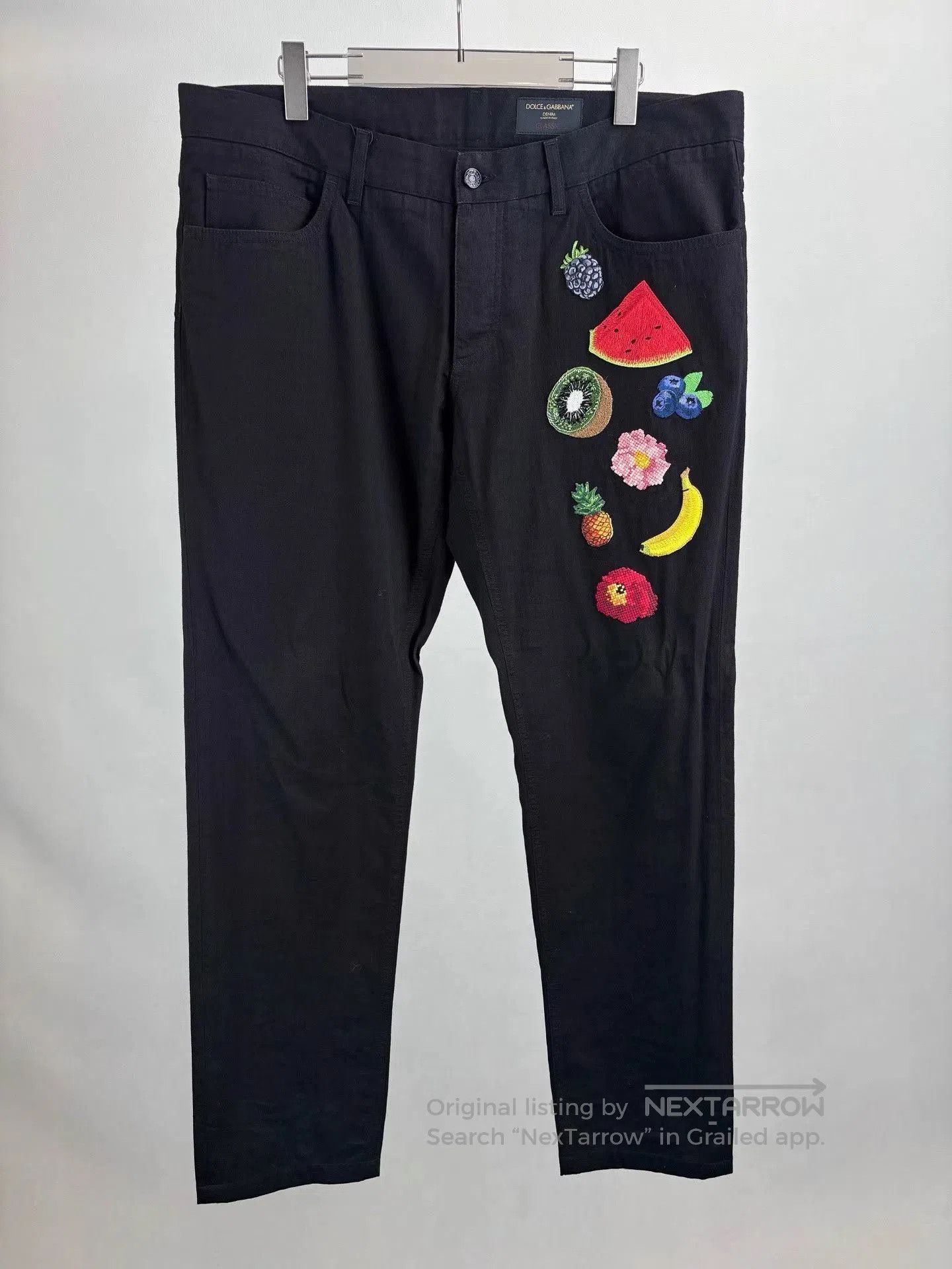 Dolce & Gabbana Black Embroidered Fruit & Flower Casual Pants Size 36. Size US 36 / EU 52 - 1 Thumbnail