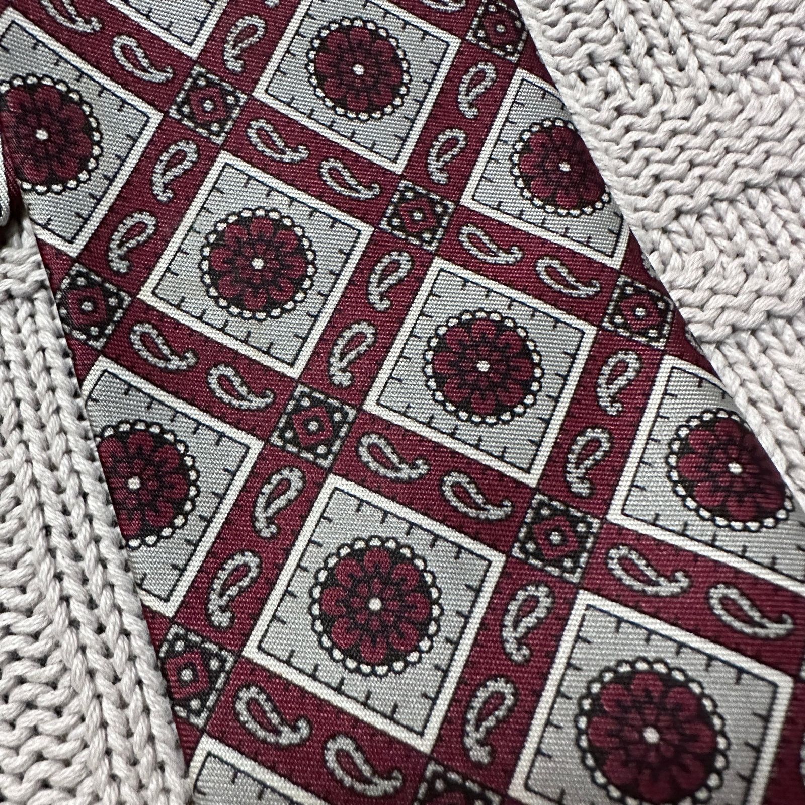 Vintage Vintage maroon and silver paisley men's tie Size ONE SIZE - 2 Thumbnail