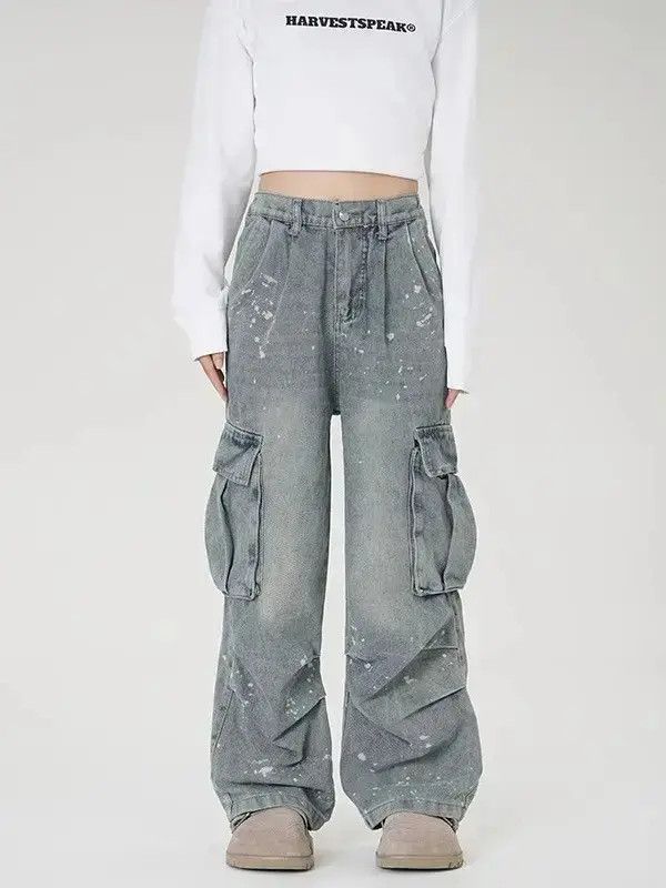 Japanese Brand Retro loose splashed ink wide leg pocket jeans Size US 34 / EU 50 - 3 Thumbnail