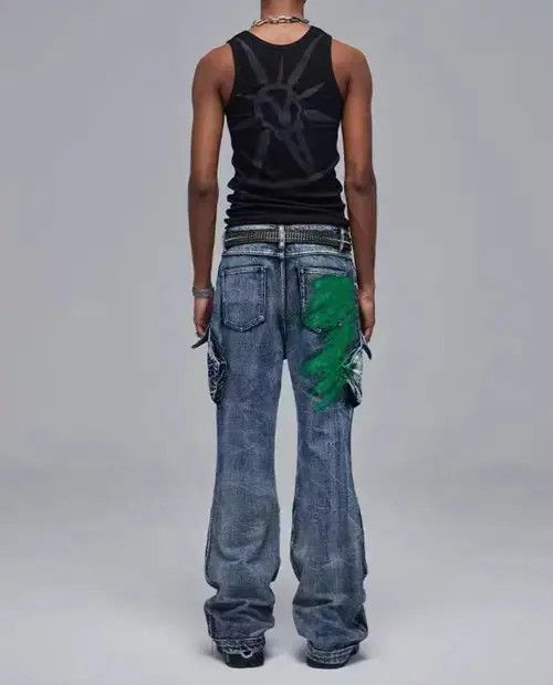 Jean Vintage washed distressed deconstructed multi-pocket jeans Size US 32 / EU 48 - 4 Thumbnail