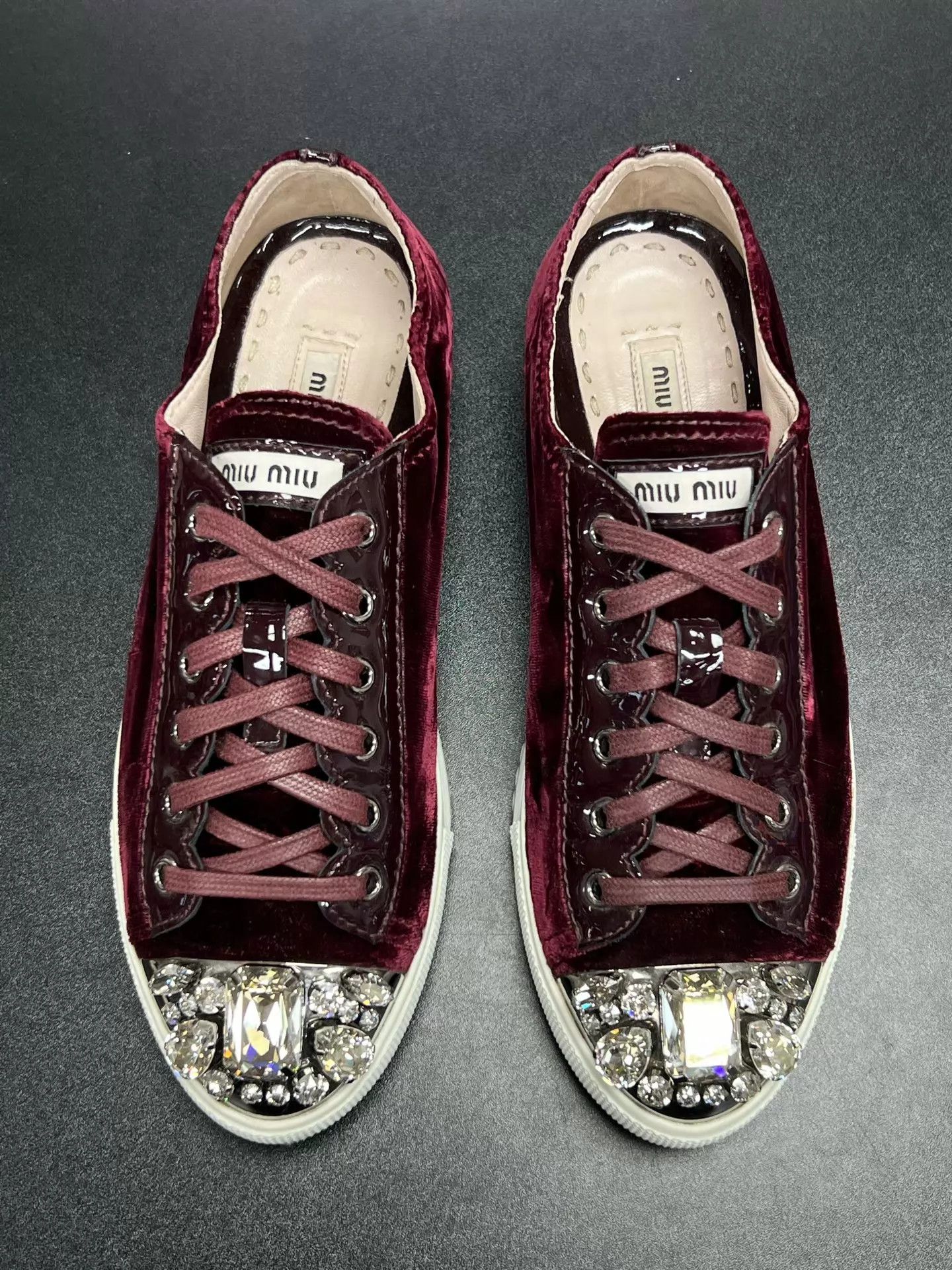 Miu Miu MIU MIU Burgundy Suede Crystal Sneakers EU37 Low Wear Size US 6.5 / IT 36.5 - 3 Thumbnail