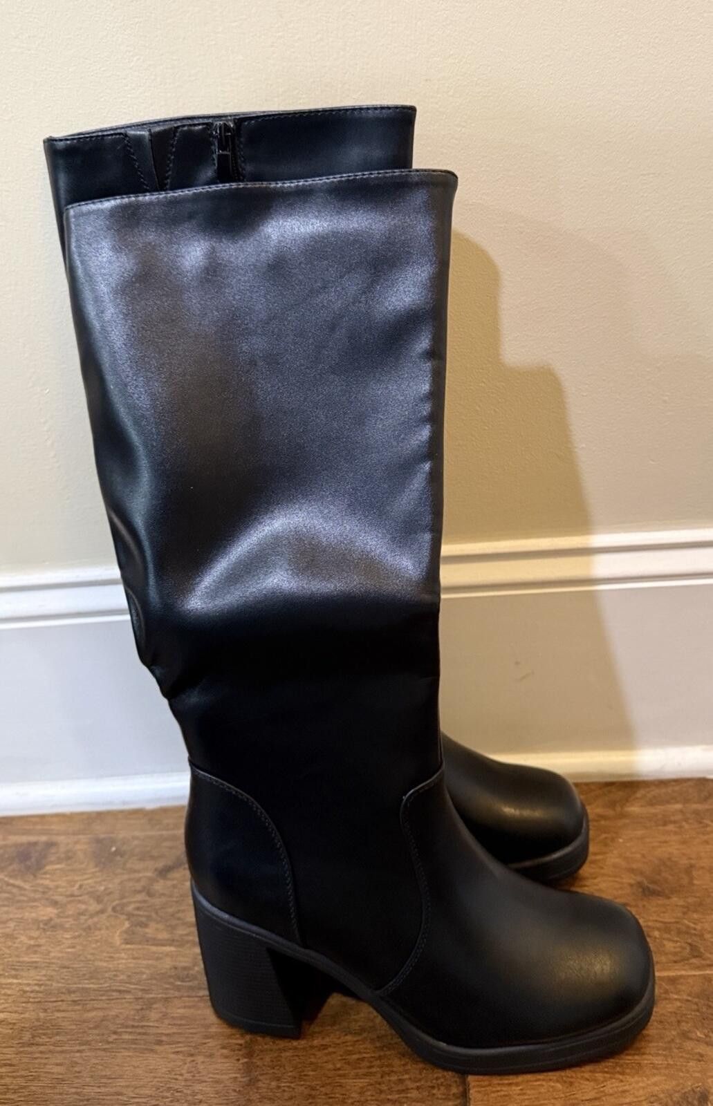 Other GlamNest Knee High Boots Block Heel Platform Zipper Black Size US 9 / IT 39 - 1 Thumbnail