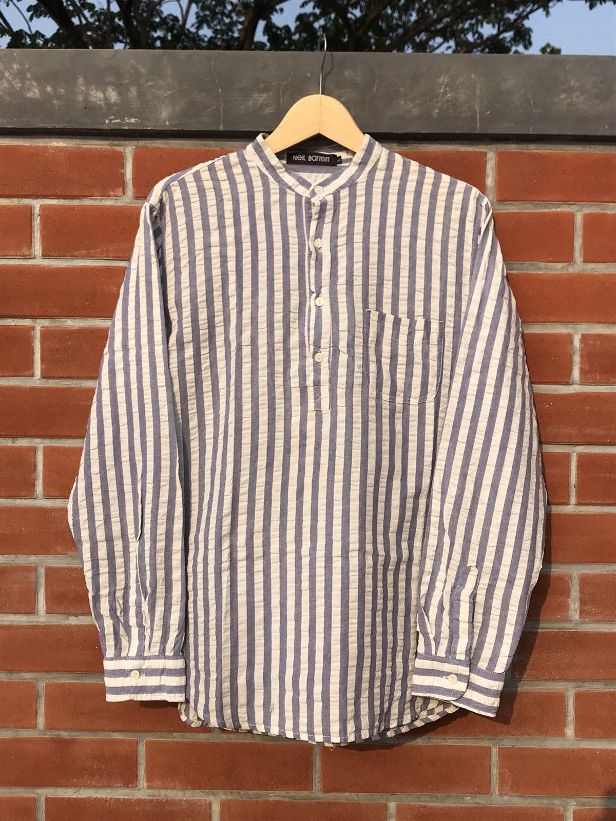 Neil Barrett × Vintage Neil Barrett Granddad blue Stripes long sleeves shirt m Size US L / EU 52-54 / 3 - 18 Thumbnail