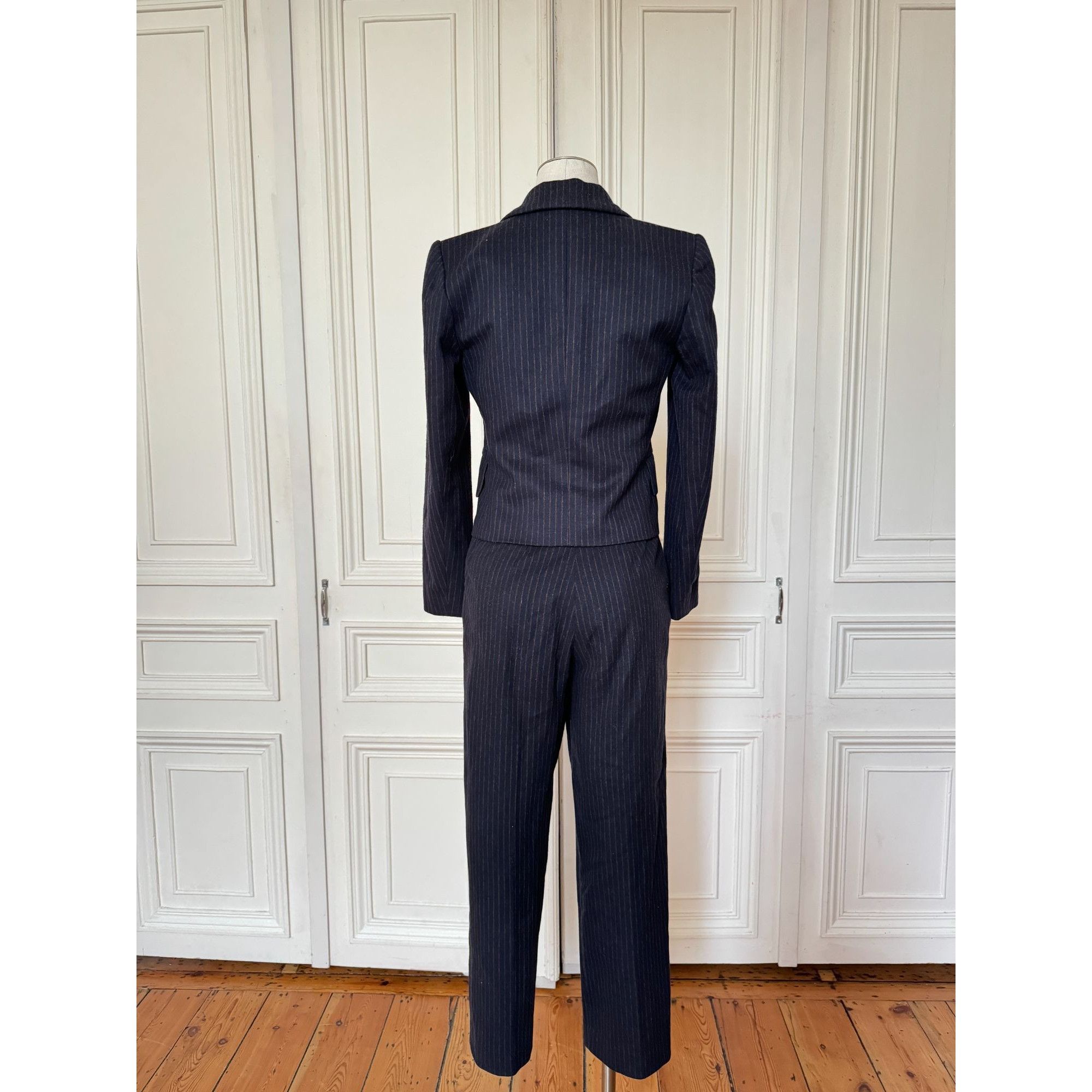 Yves Saint Laurent FW 1999 Wool Cashmere Navy Pinstripe Pants Suit Size XS / US 0-2 / IT 36-38 - 3 Thumbnail