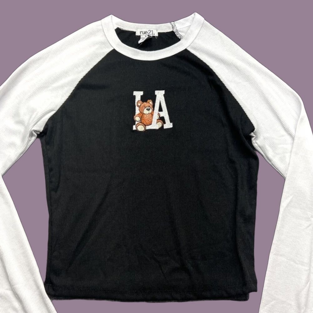 Vintage Rue21 T-Shirt Womens M LA Bear Black Long Sleeve Embroidered Stretch New Size M / US 6-8 / IT 42-44 - 1 Thumbnail