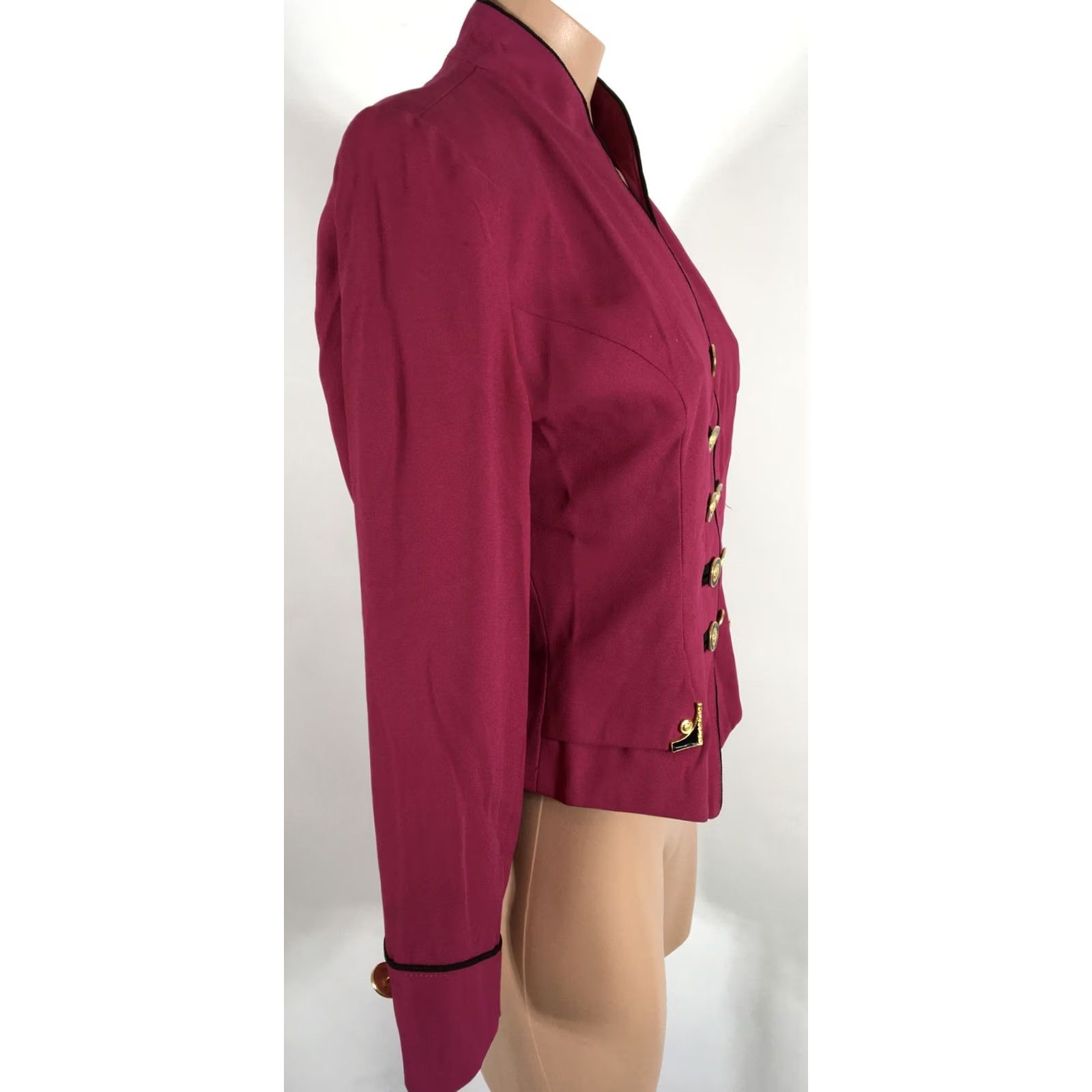 Vintage VINTAGE Cache Blazer Jacket Magenta Pink Black Gold Buttons Crop Size 4 USA MADE Size S / US 4 / IT 40 - 6 Thumbnail
