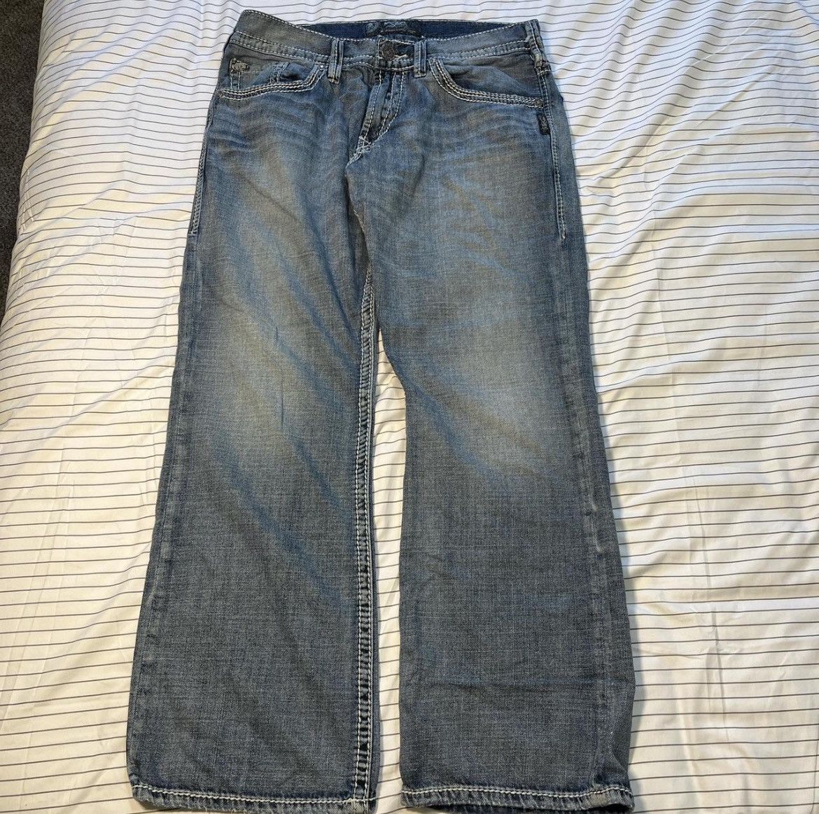 Vintage 33x29 Silver Baggy Blue Jeans Size US 33 - 1 Thumbnail