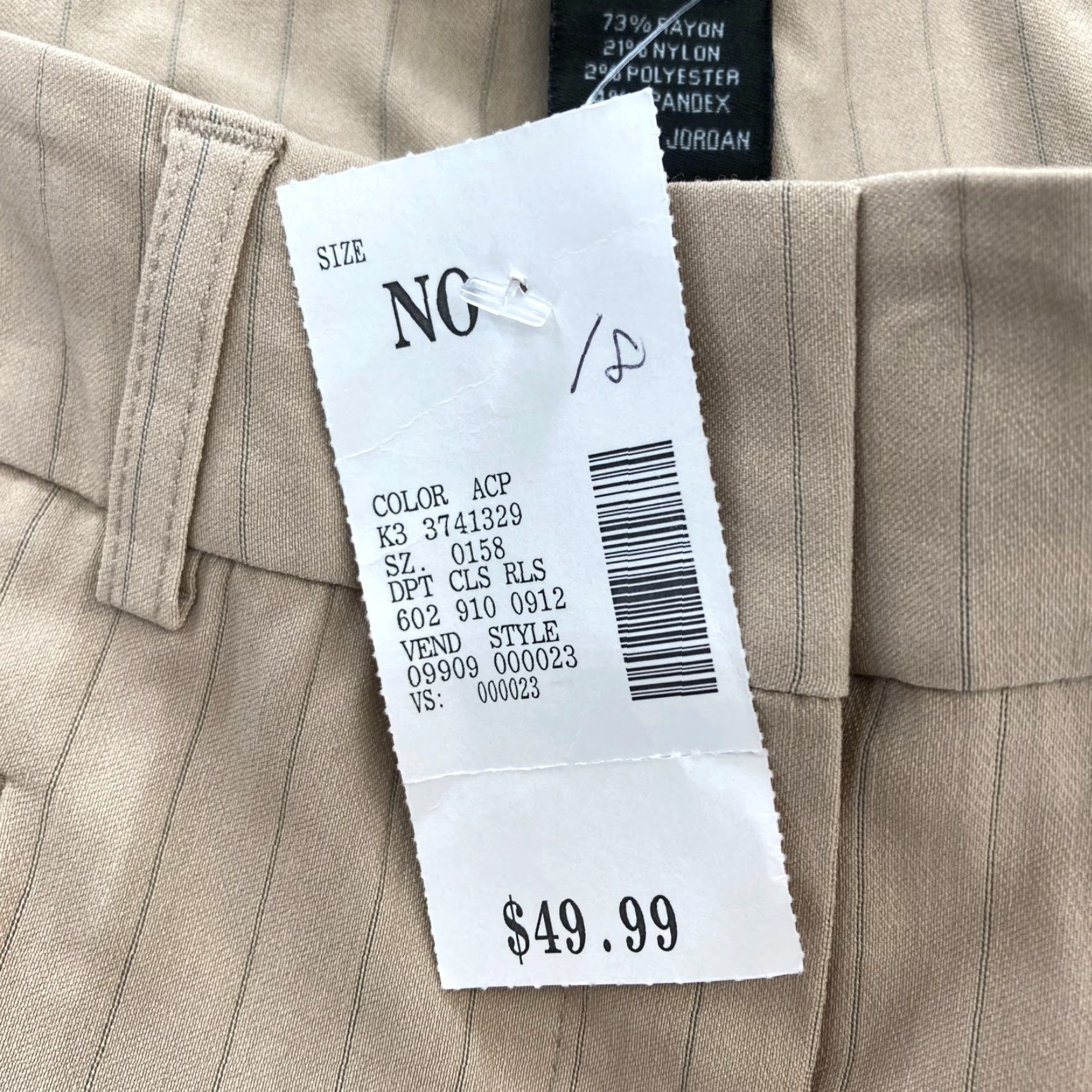Vintage Lane Bryant Cropped Pants Women's 16 Khaki Beige Striped Straight Leg Casual NWT Size 38" / US 16 / IT 52 - 5 Thumbnail