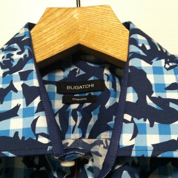 BUGATCHI BUGATCHI MENS NEW BLUE 100%COTTON CASUAL SHIRT SIZE: XL Size US XL / EU 56 / 4 - 5 Thumbnail