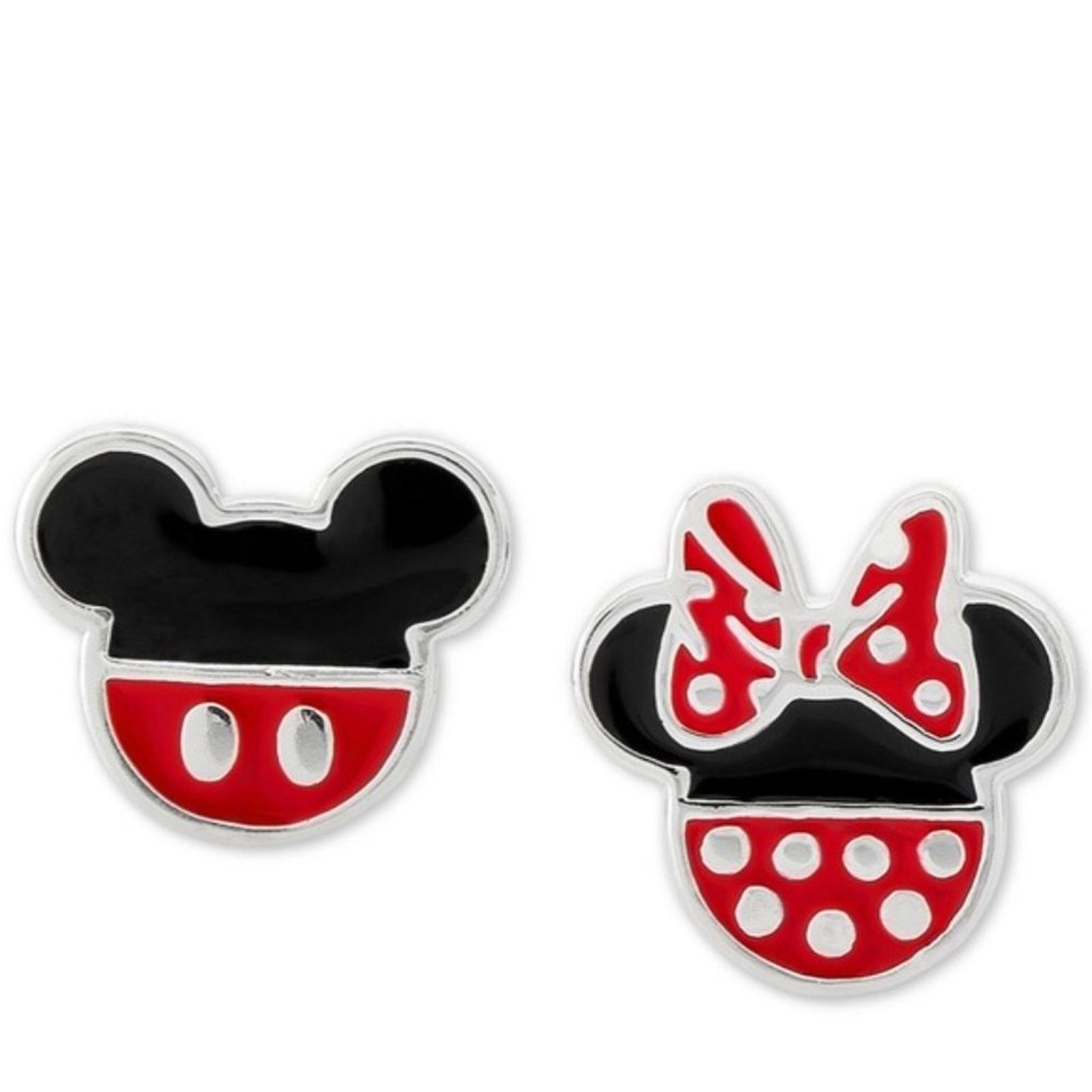 Disney Mickey & Minnie Silver Stud Earrings 90 Years Nib in Red, Women's