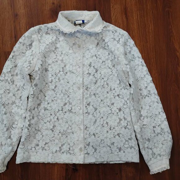 Other Vintage Sunny South Floral Flower Lace Blouse Button Shirt Size M / US 6-8 / IT 42-44 - 3 Thumbnail