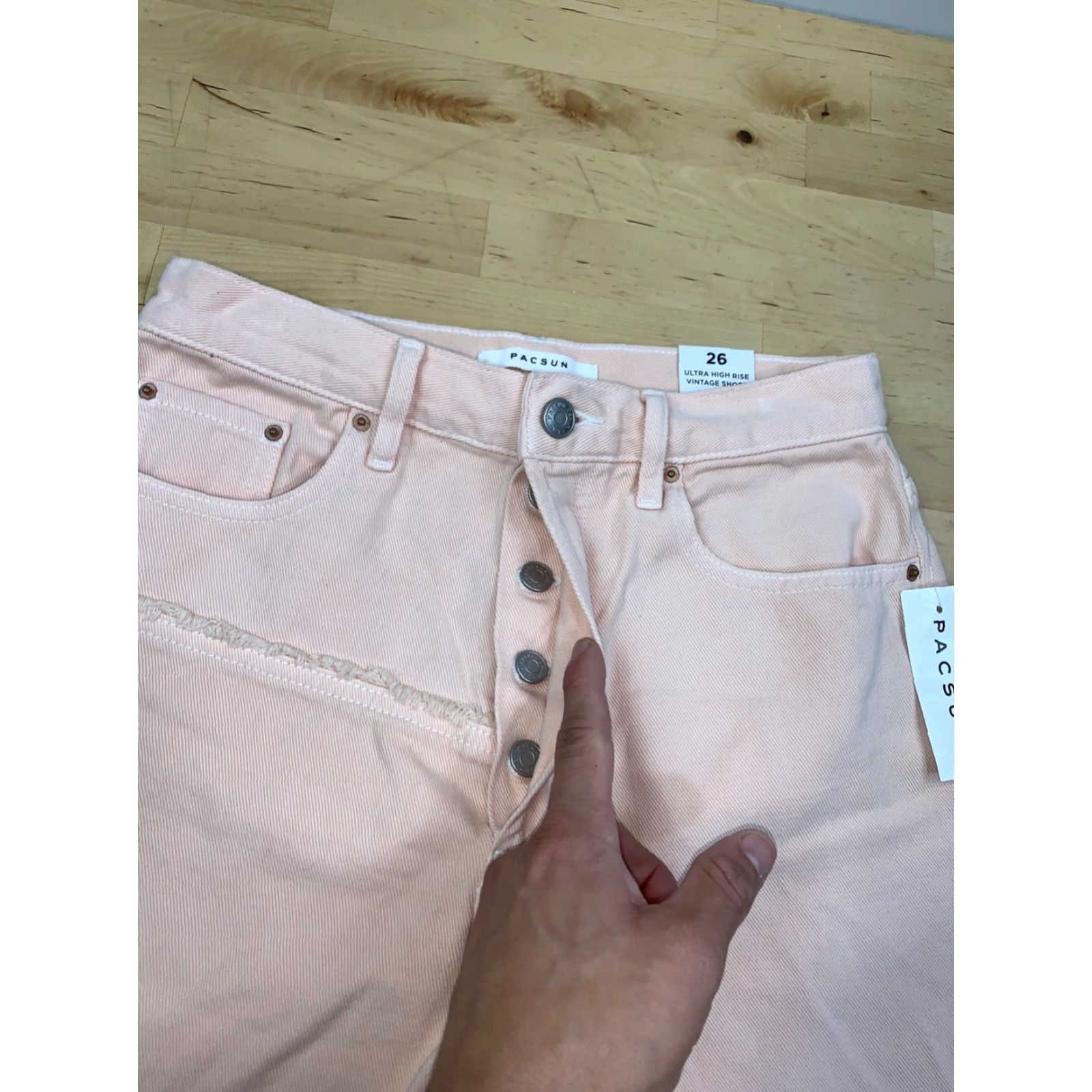 Pacsun VINTAGE PacSun Ultra High Rise Shorts Womens 26 Peach Denim Size 26" / US 2 / IT 38 - 3 Thumbnail