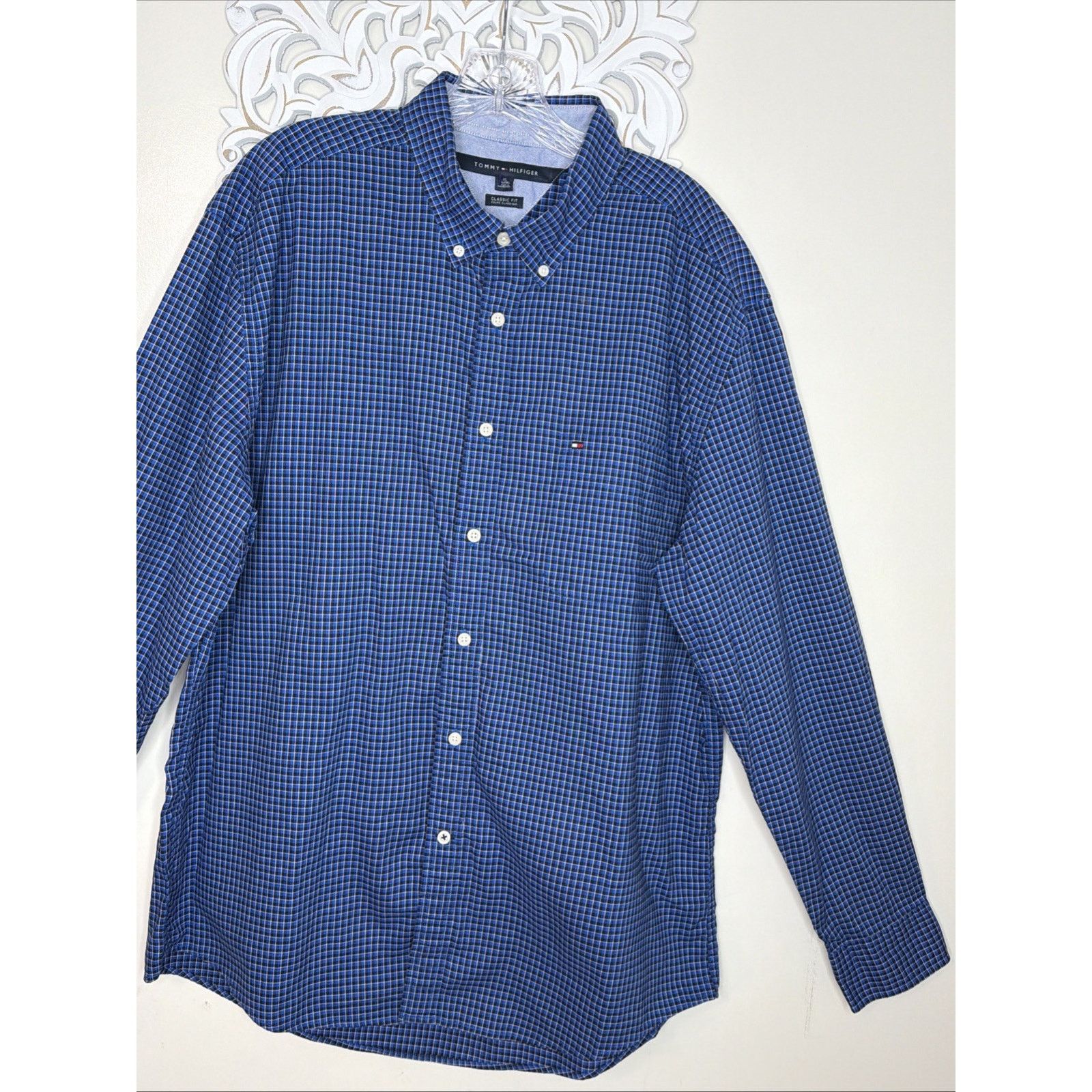 Tommy Hilfiger Tommy Hilfiger Classic Fit Micro Check XL Cotton Blue Size US XL / EU 56 / 4 - 6 Thumbnail