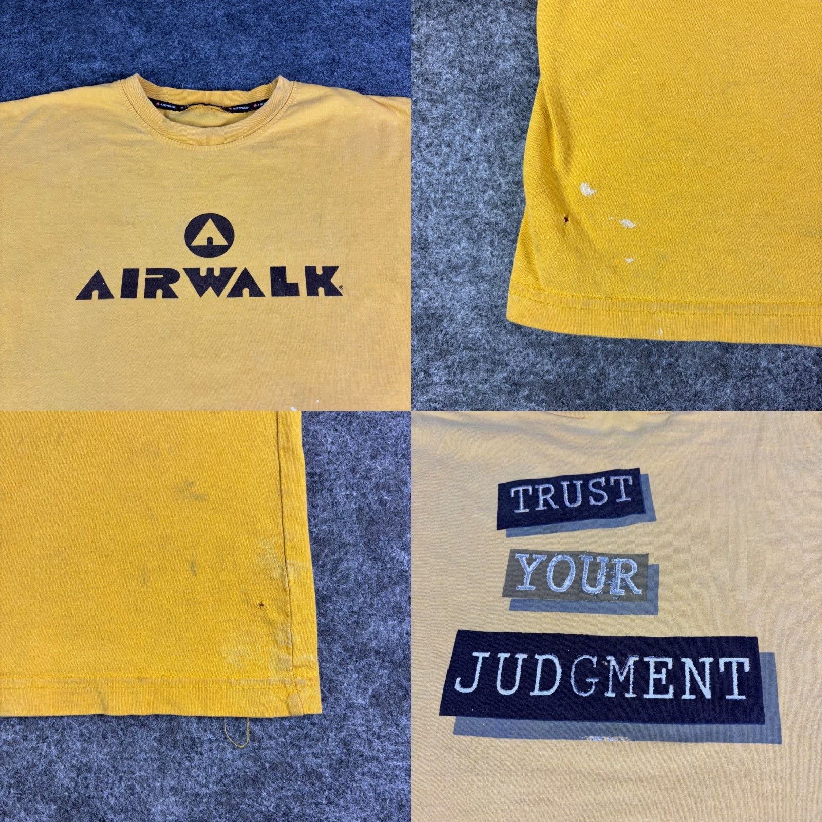 Airwalk VINTAGE Airwalk T-Shirt Mens XL Graphic Print 90s Yellow Crew Neck Short Sleeve Cotton Jersey Retro Grunge Aladdin 101 Dalmatians Logo Shirt Size US XL / EU 56 / 4 - 8 Thumbnail