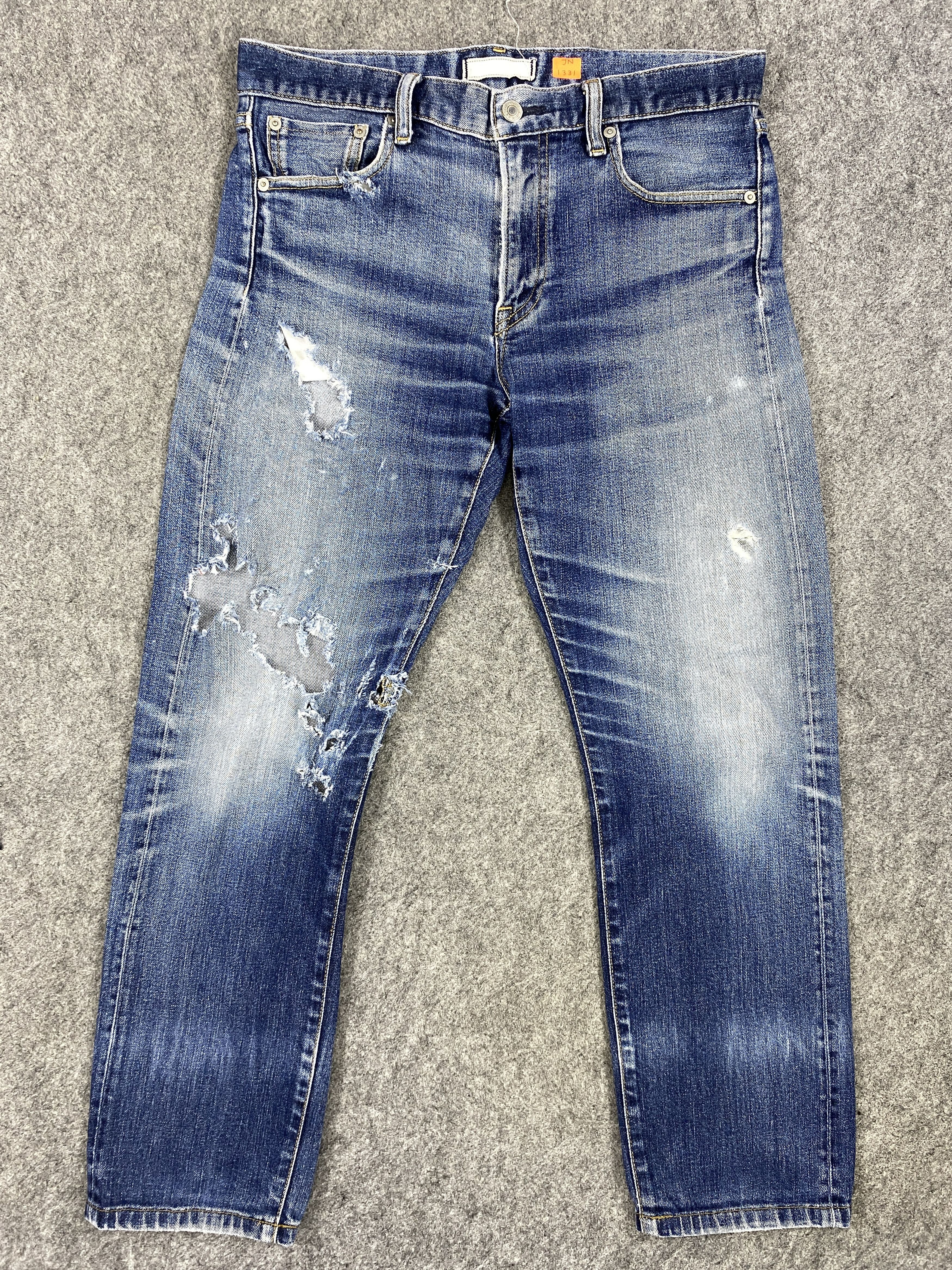 image of Hype x Vintage Redline Distressed Blue Vintage Uniqlo 31X27 Denim -Jn1331 in Blue Distressed, Men's