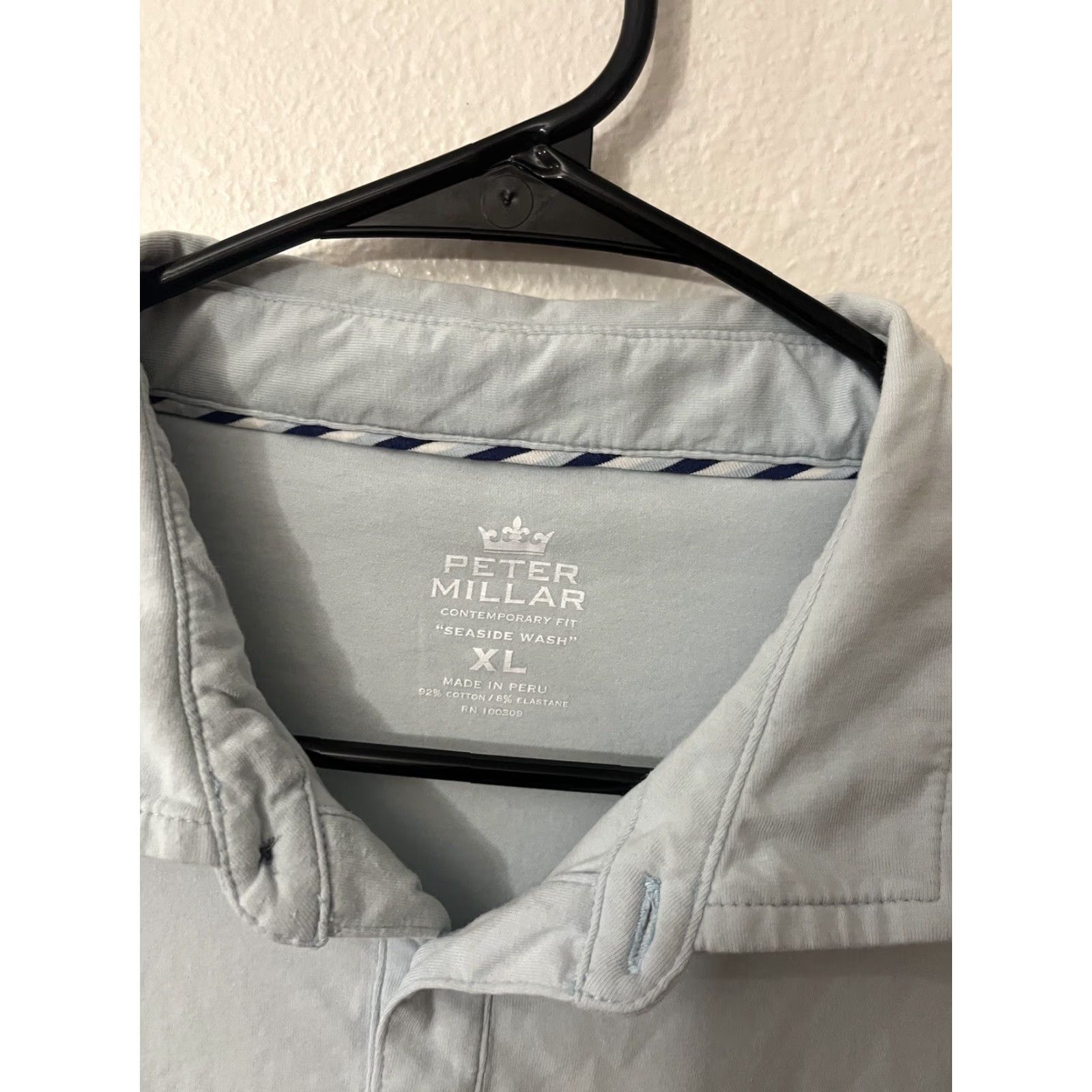 Peter Millar VINTAGE Peter Millar Polo Shirt Seaside Wash Solid Blue XL Men’s Short Sleeve 30.5 in Cotton 22 in Chest Mens Size US XL / EU 56 / 4 - 2 Thumbnail