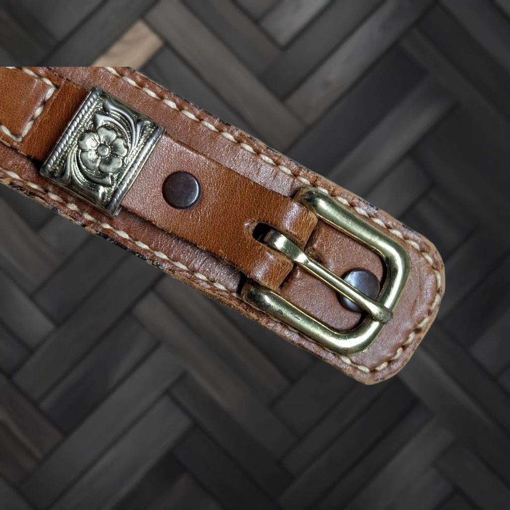 Tony Lama VINTAGE Tony Lama belt Ranger Western Belt Men 28 brown leather cowhide Wrangler Ranger style belt holes 26.5-29.5" width 1-3/8" Adult Mens Size 28 - 1 Thumbnail