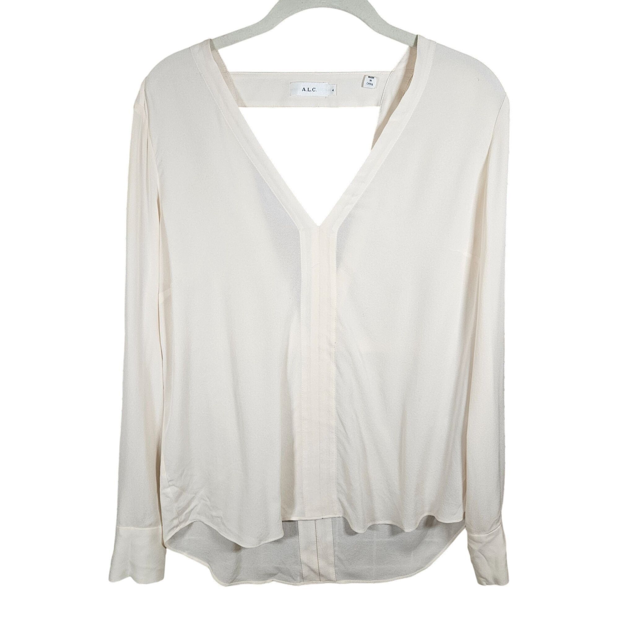 A.L.C. A.L.C. Women’s Ivory Silk Blouse 4 V-Neck Quiet Luxury Old M Size S / US 4 / IT 40 - 2 Thumbnail