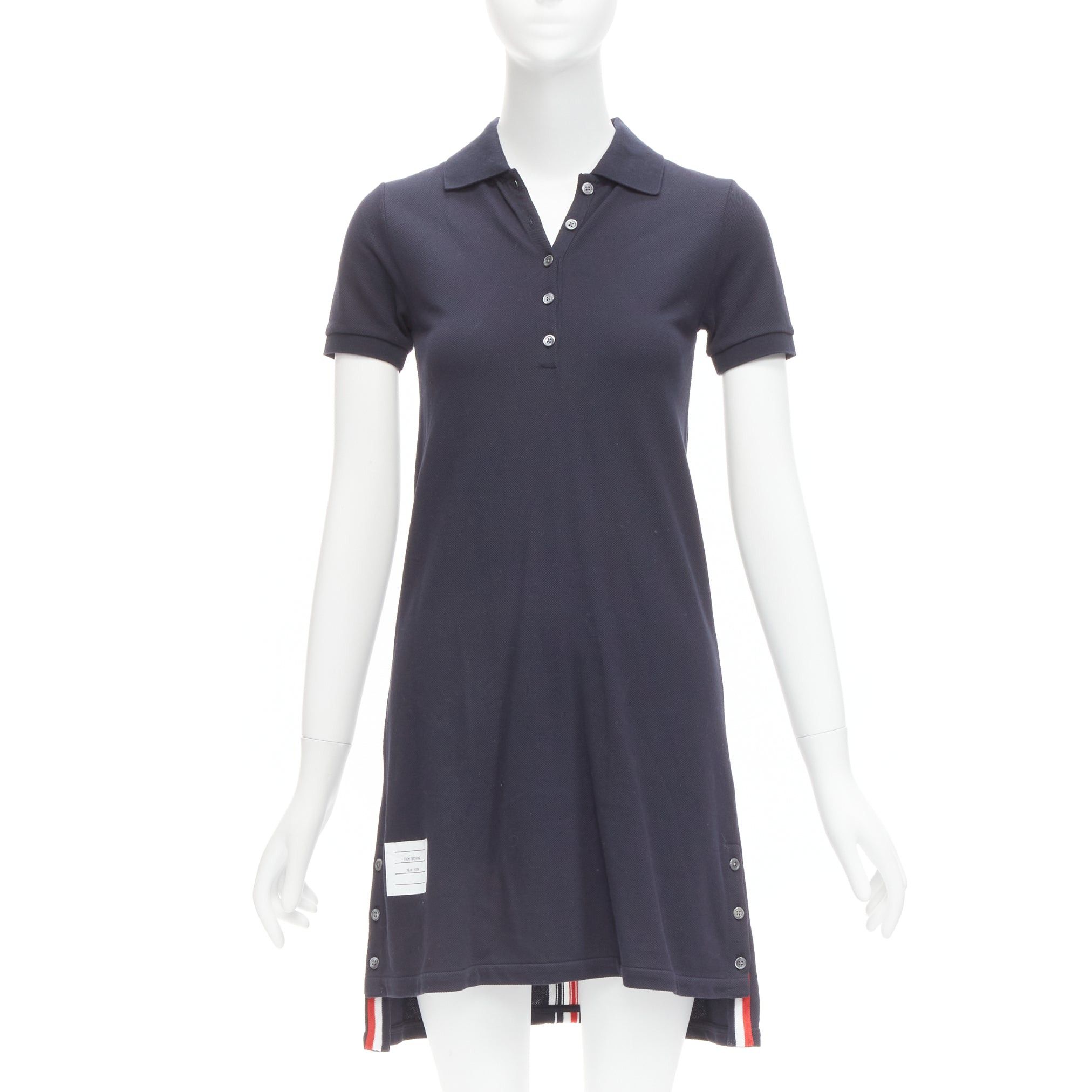 Thom Browne THOM BROWNE navy blue signature stripe webbing pique polo dress IT36 XXS Size XS / US 0-2 / IT 36-38 - 1 Thumbnail