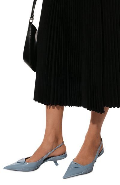 Prada o1B3y1r0426 Brushed Leather Slingback Pumps in Light Blue Size US 6 / IT 36 - 3 Thumbnail