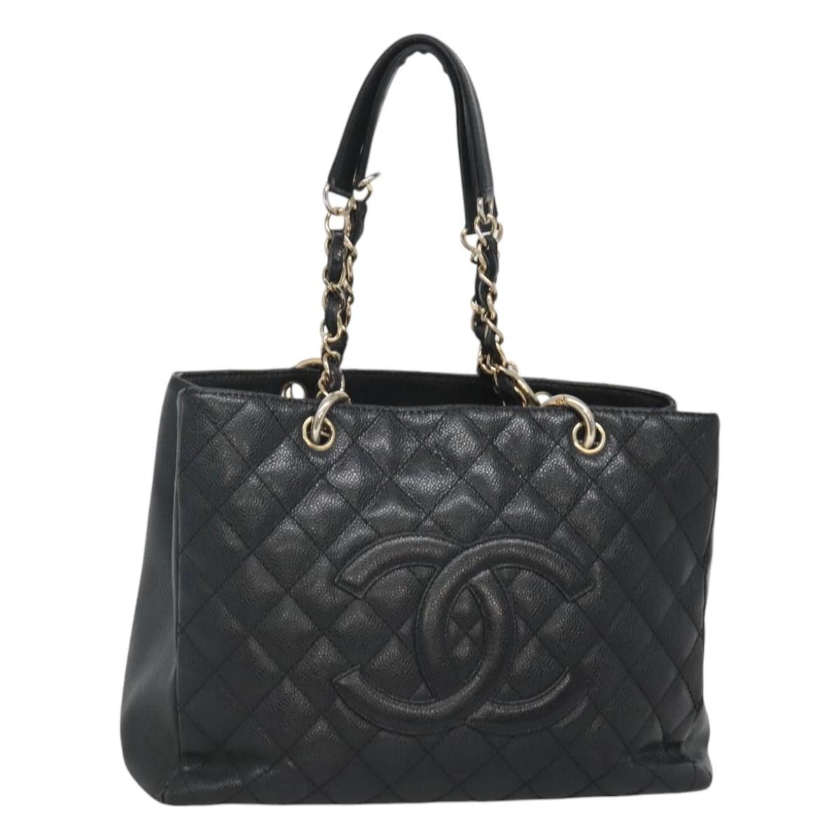 Chanel Tote Bag Caviar Skin Black Cc Auth Pp390, Women's